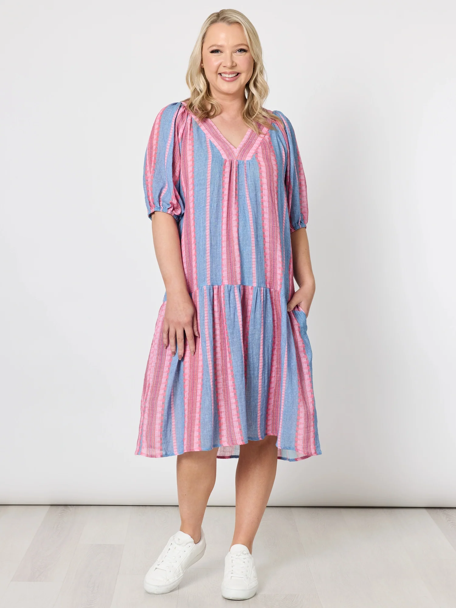 Bloom Stripe Print Dress - Indigo Pink