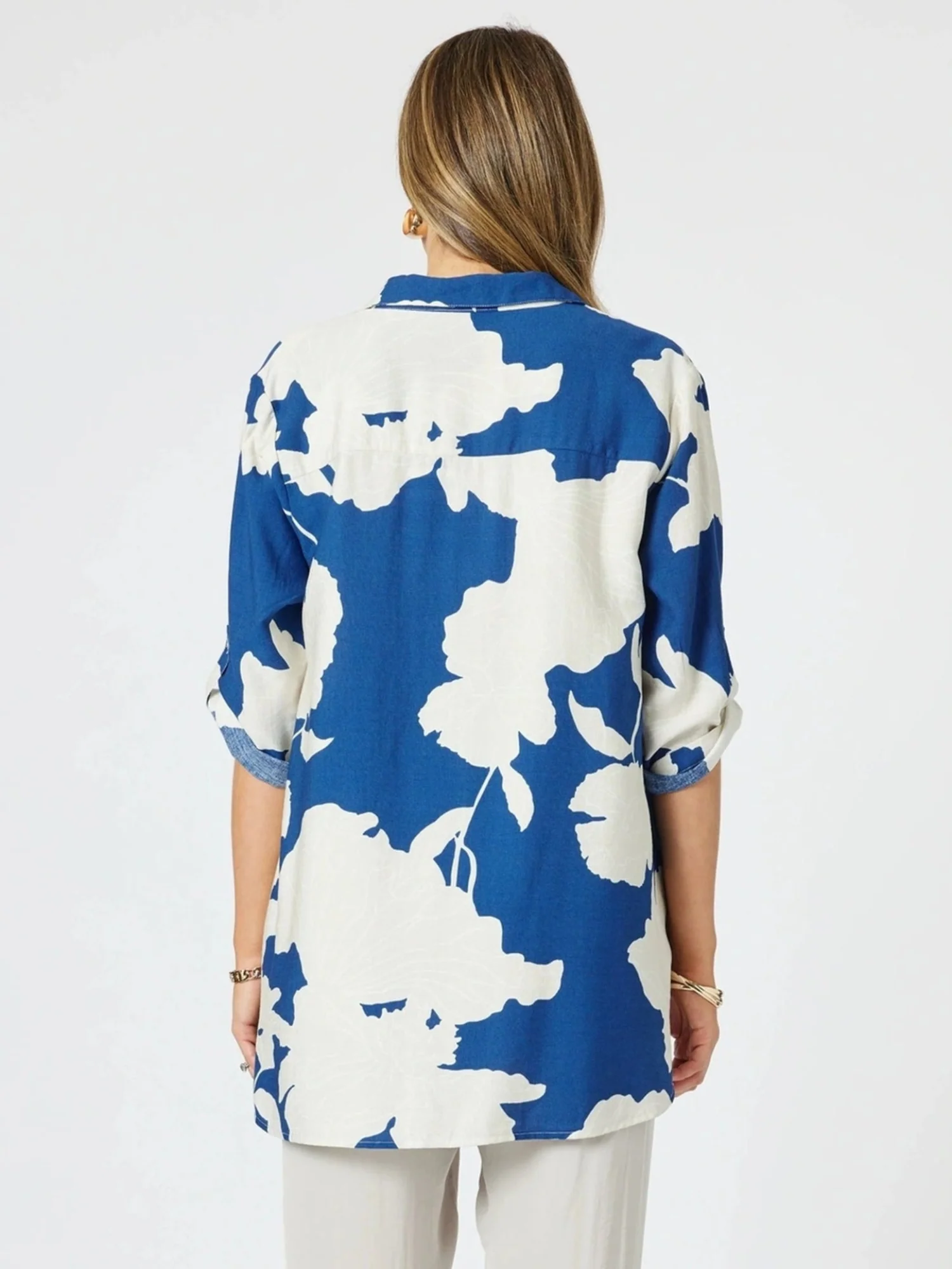 Barcelona Floral Print Shirt - Blue/Natural