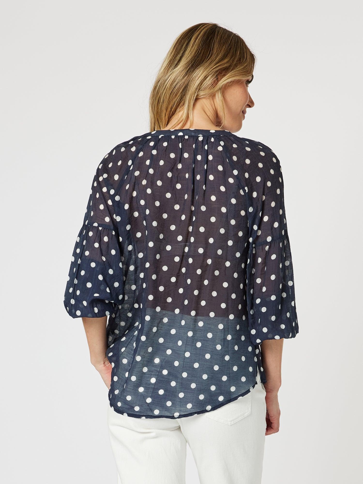 Sorrento Spot Print Sheer Blouse - Navy/White