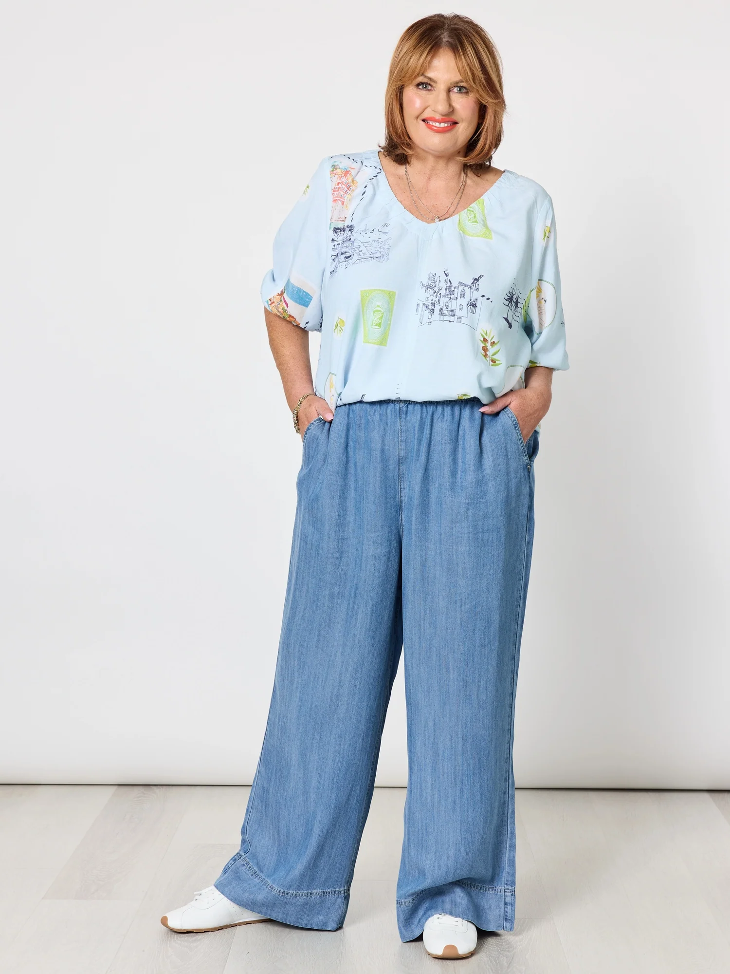 Destination Print Top - Pale Blue