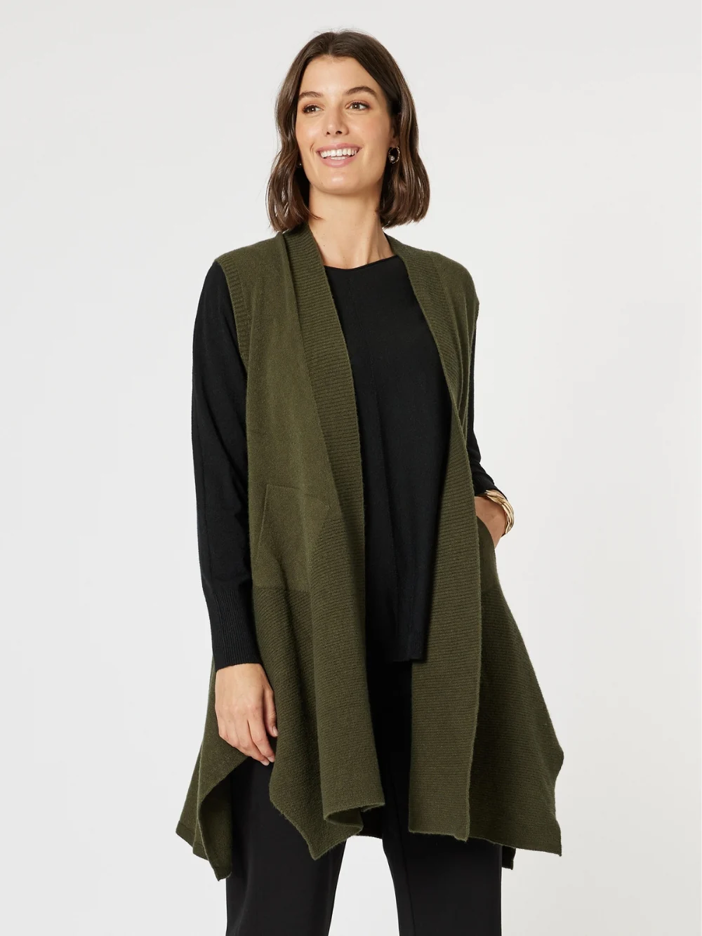 Casa Longline Knit Vest - Khaki