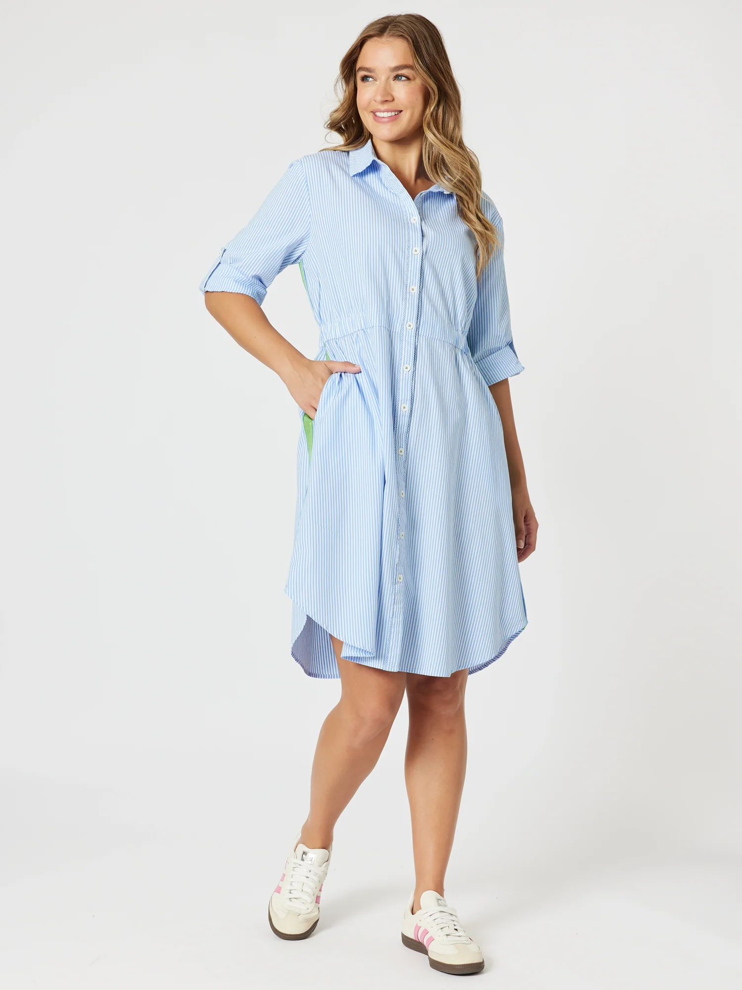 Skyler Stripe Shirt Dress - Blue/White