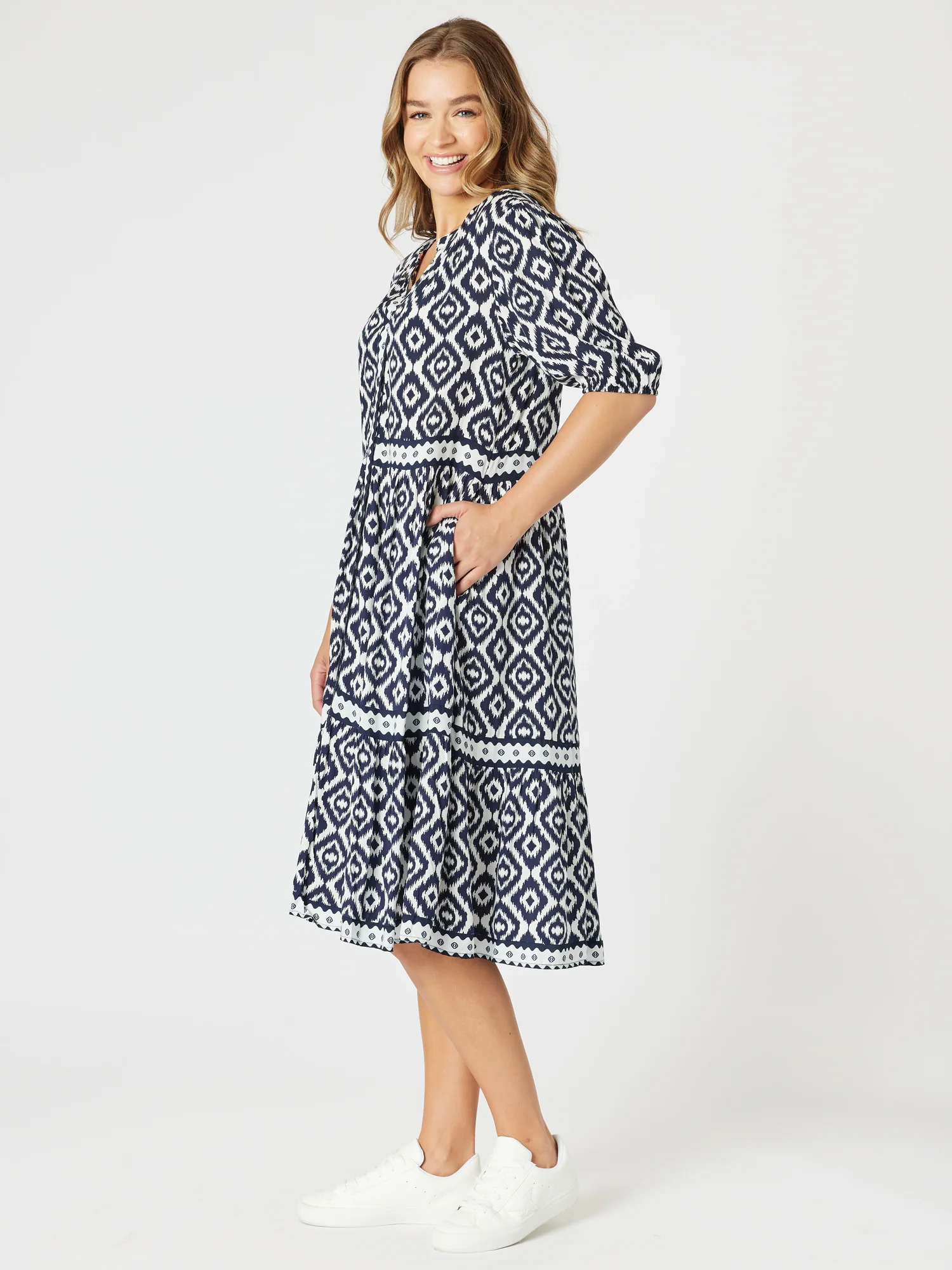 Diamonds are Forever Print Tier Dress - Navy/White
