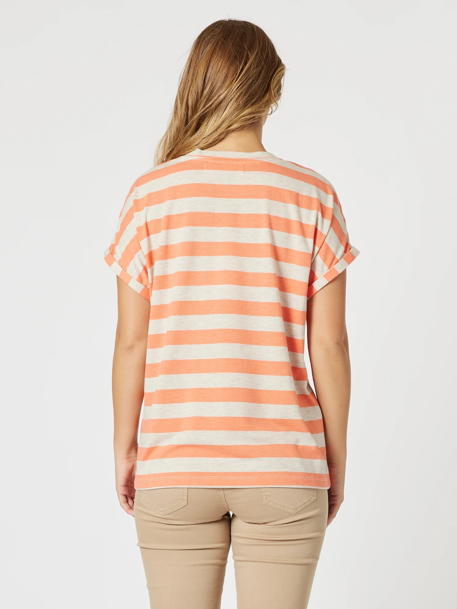 Addison Stripe Print Tee - Mango Natural