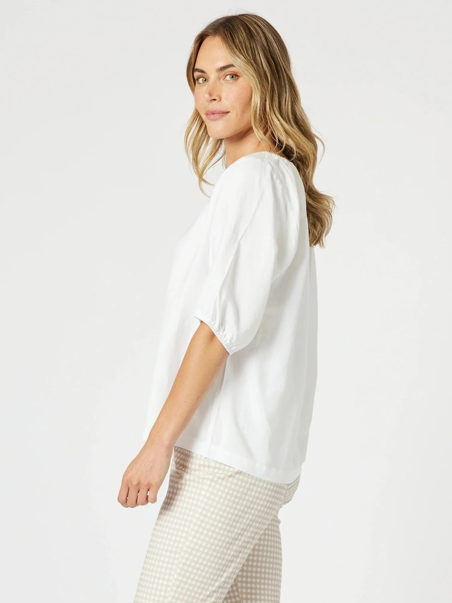 Lino V Neck Top - White