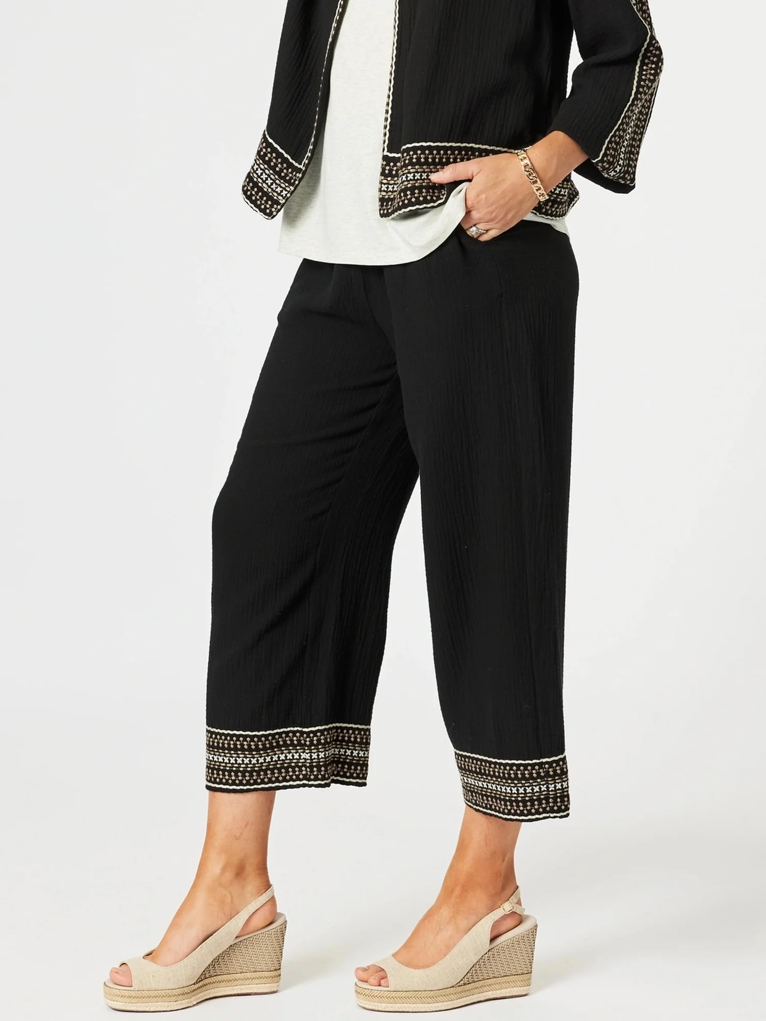Cross Stitch Wide Leg Pant - Black