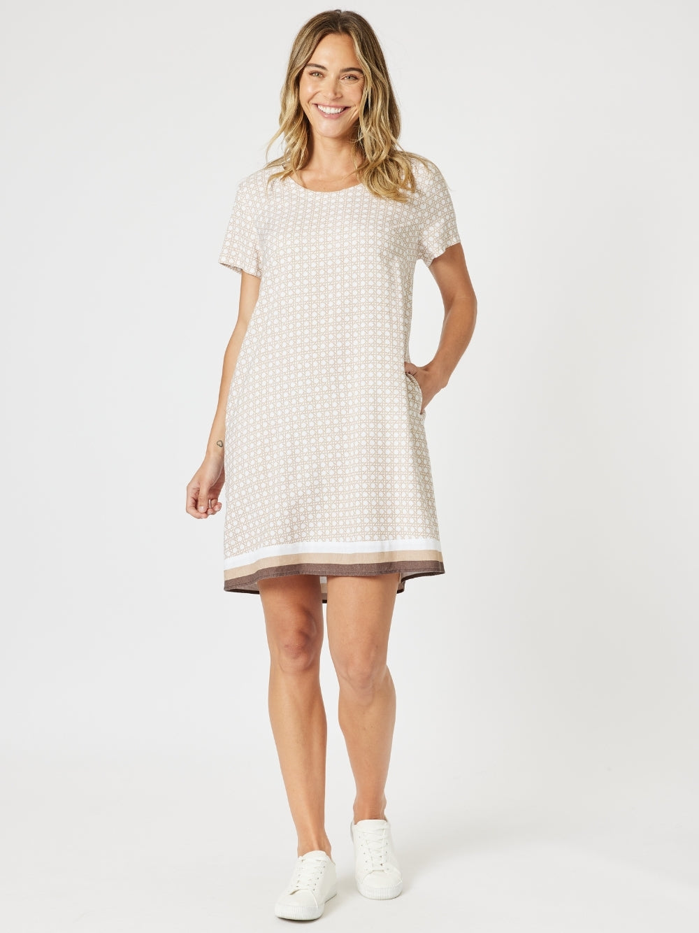 Rattan Print Shift Dress - Natural/White