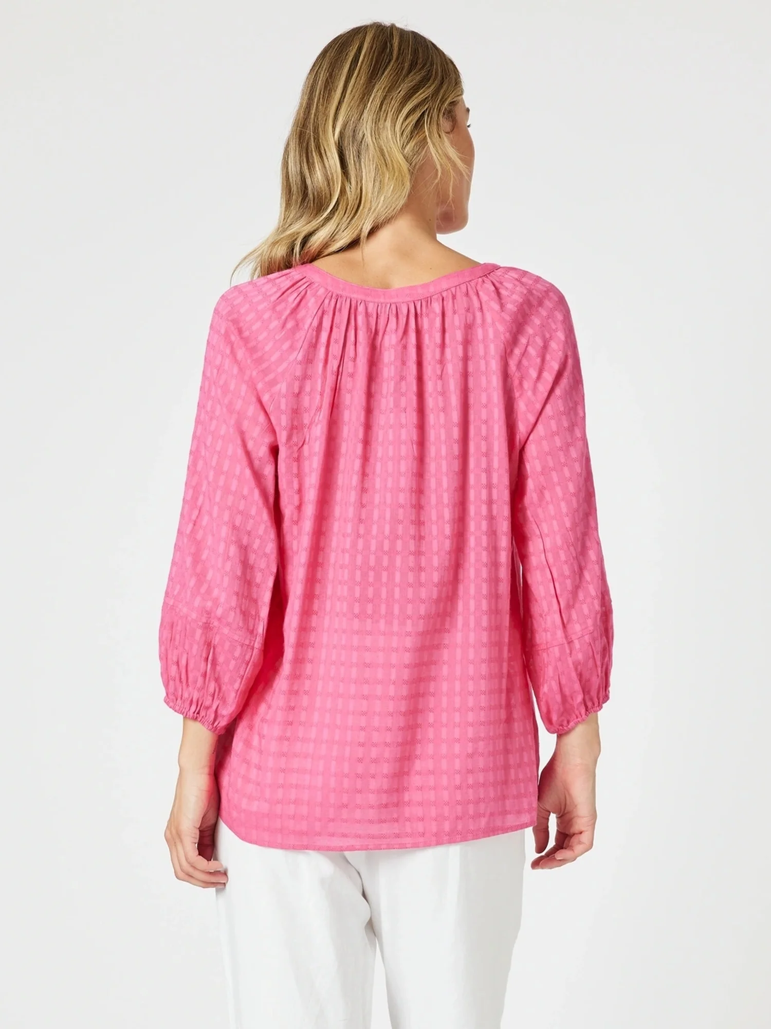 Mykonos Check Blouse - Peony