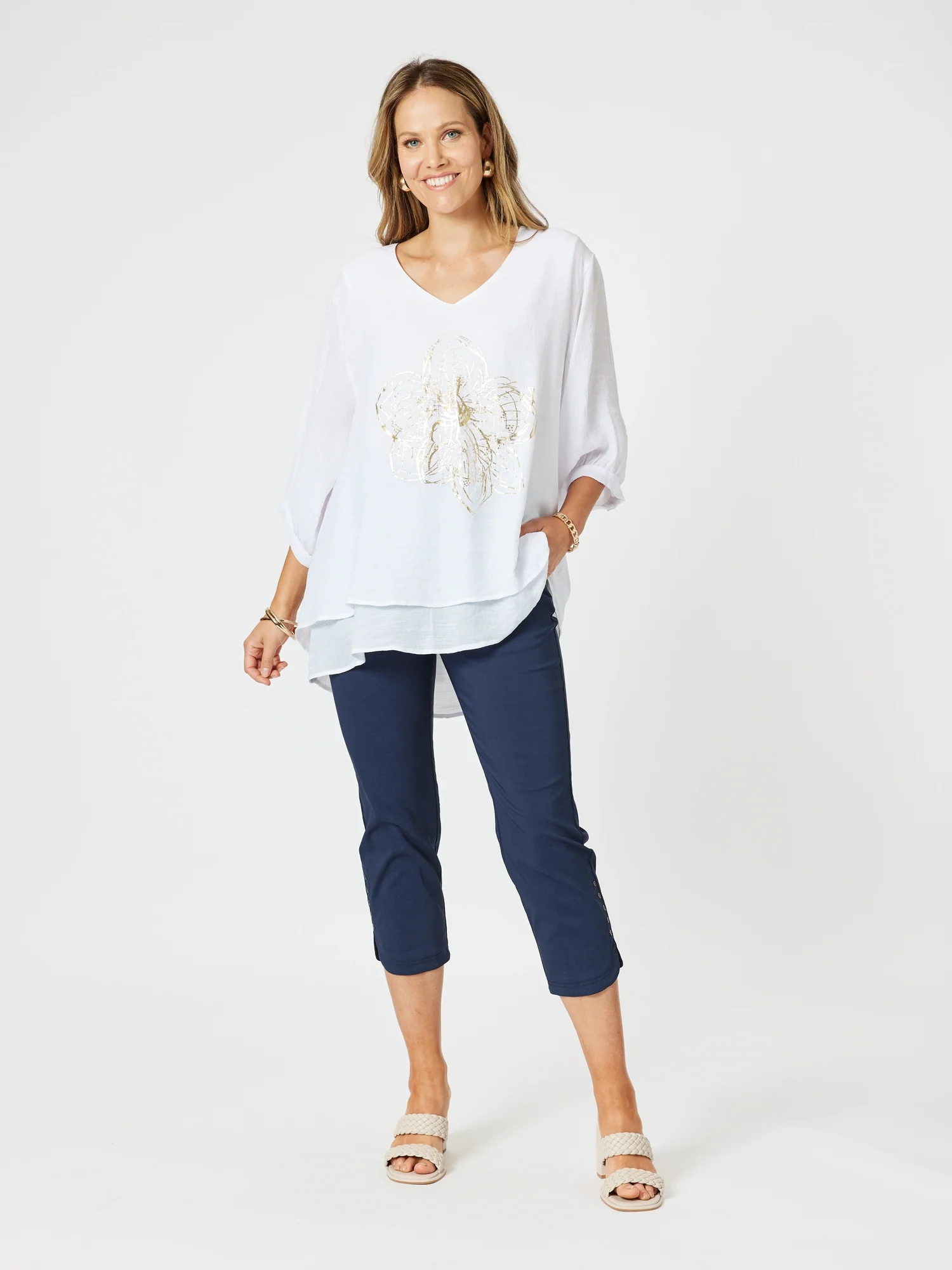 Petal Parachute Stud Detail Pant - Navy