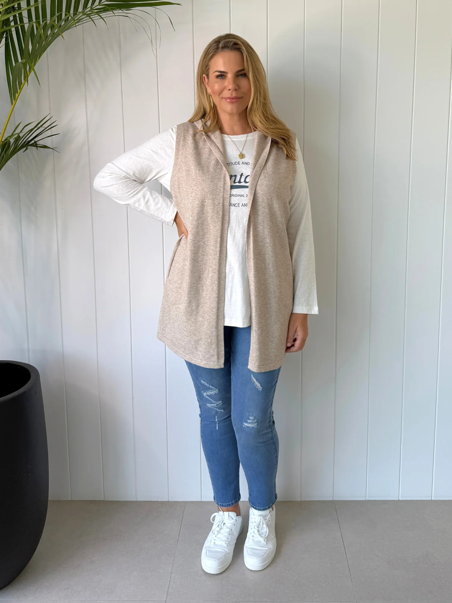 Ollie Side Button Vest - Oatmeal