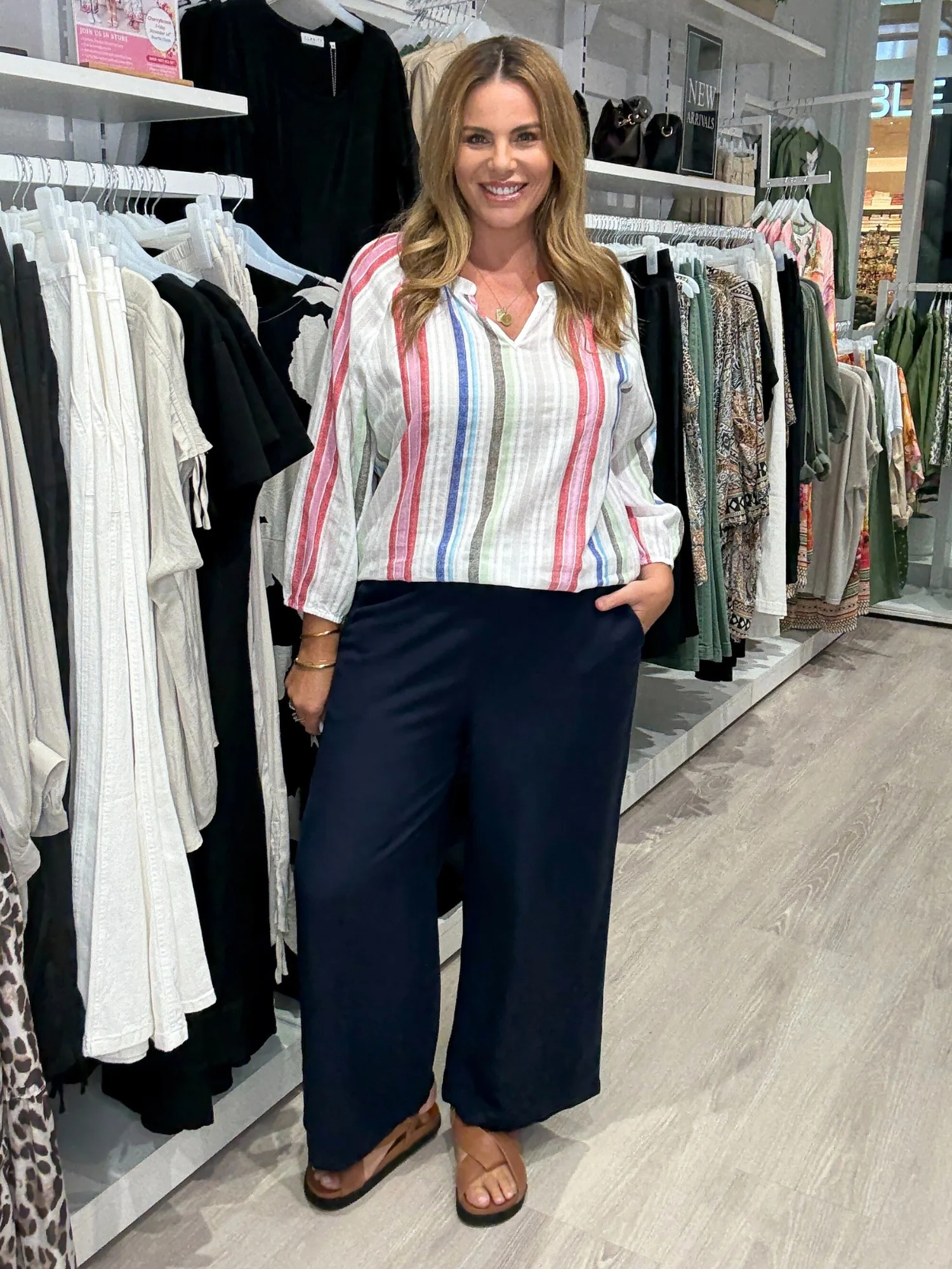 Lino Wide Leg Pant - Navy