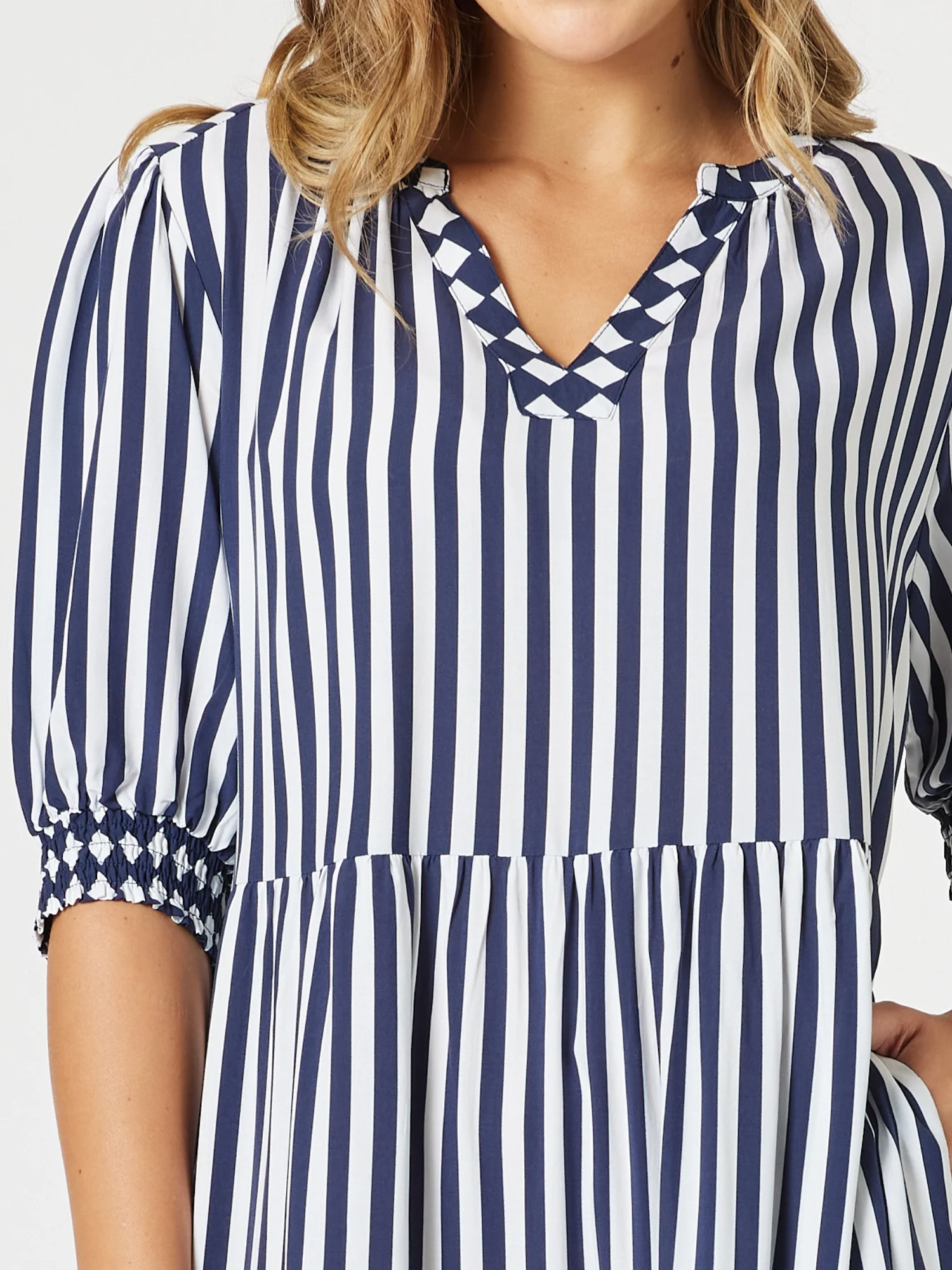 Harlequin Stripe Tier Dress - Navy/White