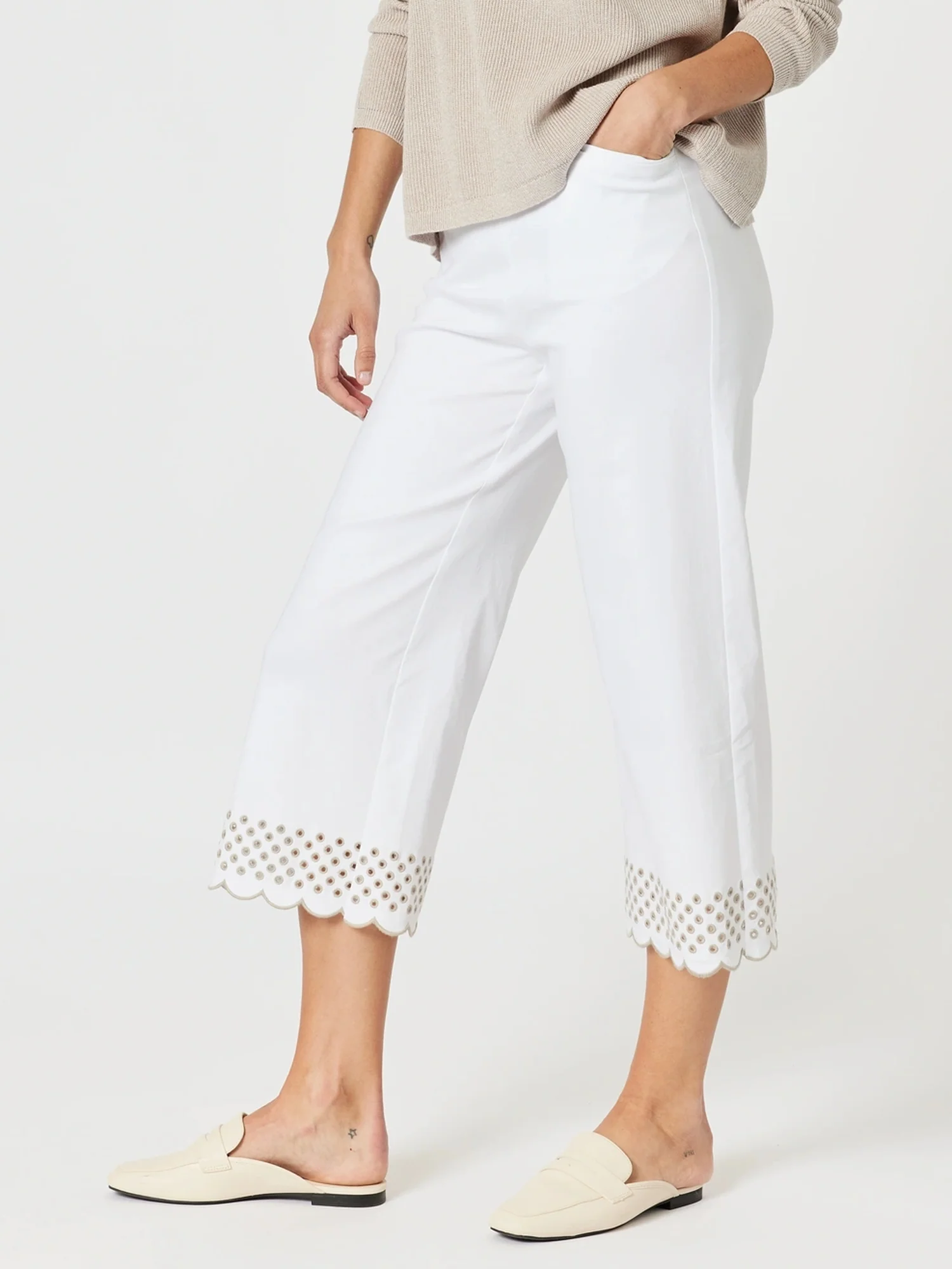 Scallop Hem Pant - White/Natural