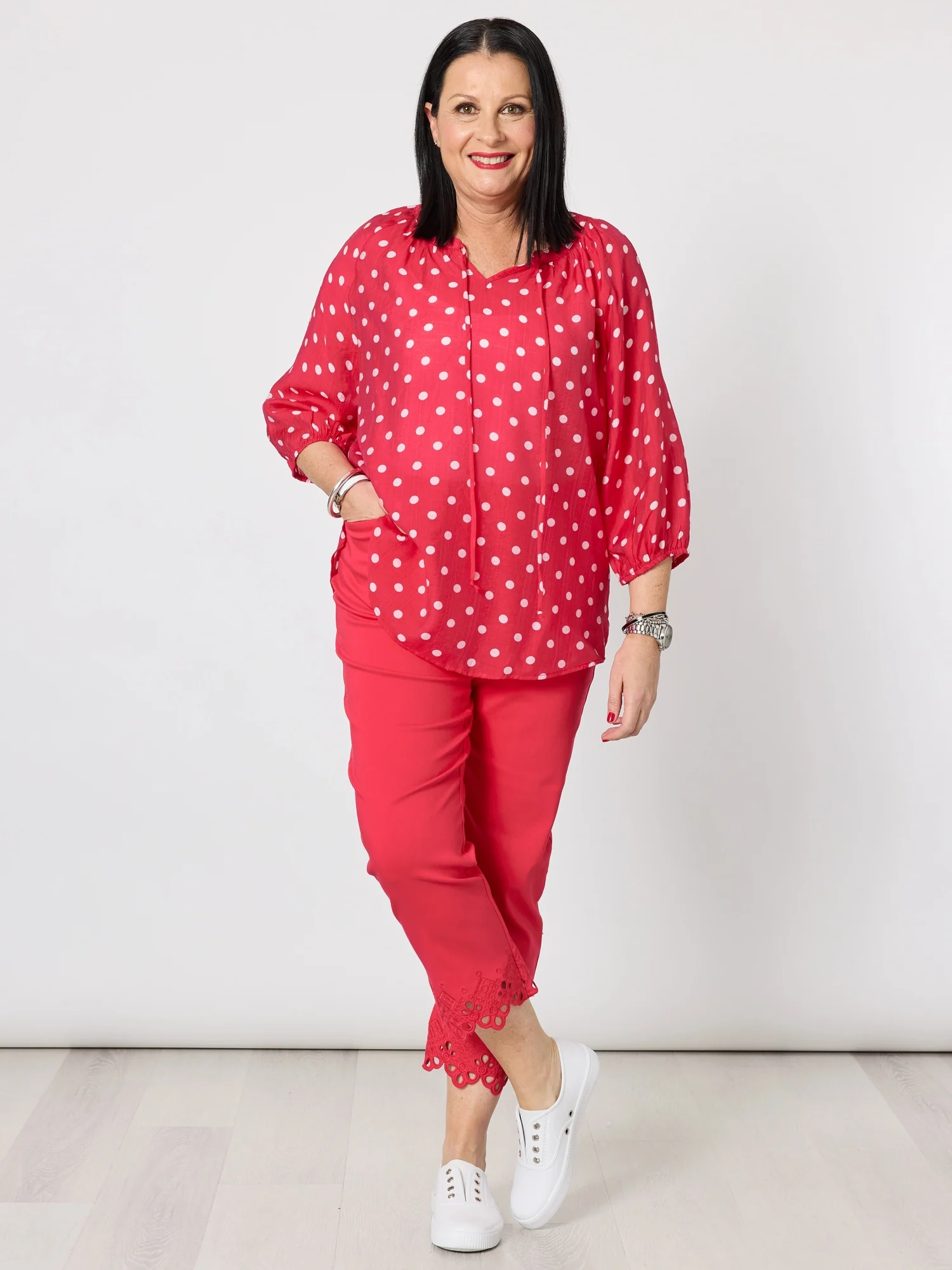 Fleur Embroidered Pant - Red