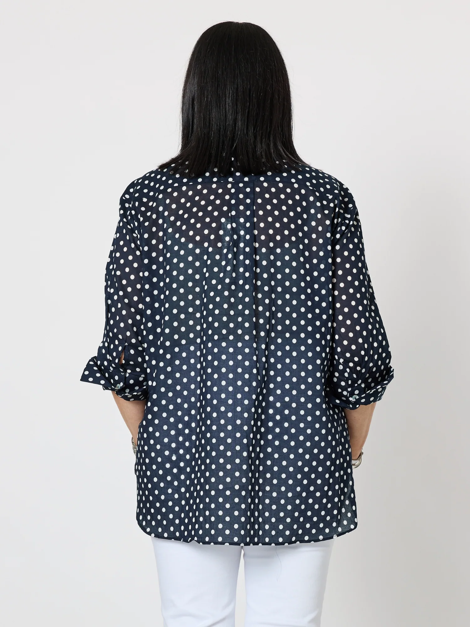 Get Spotty Print Sheer Shirt - Navy/White