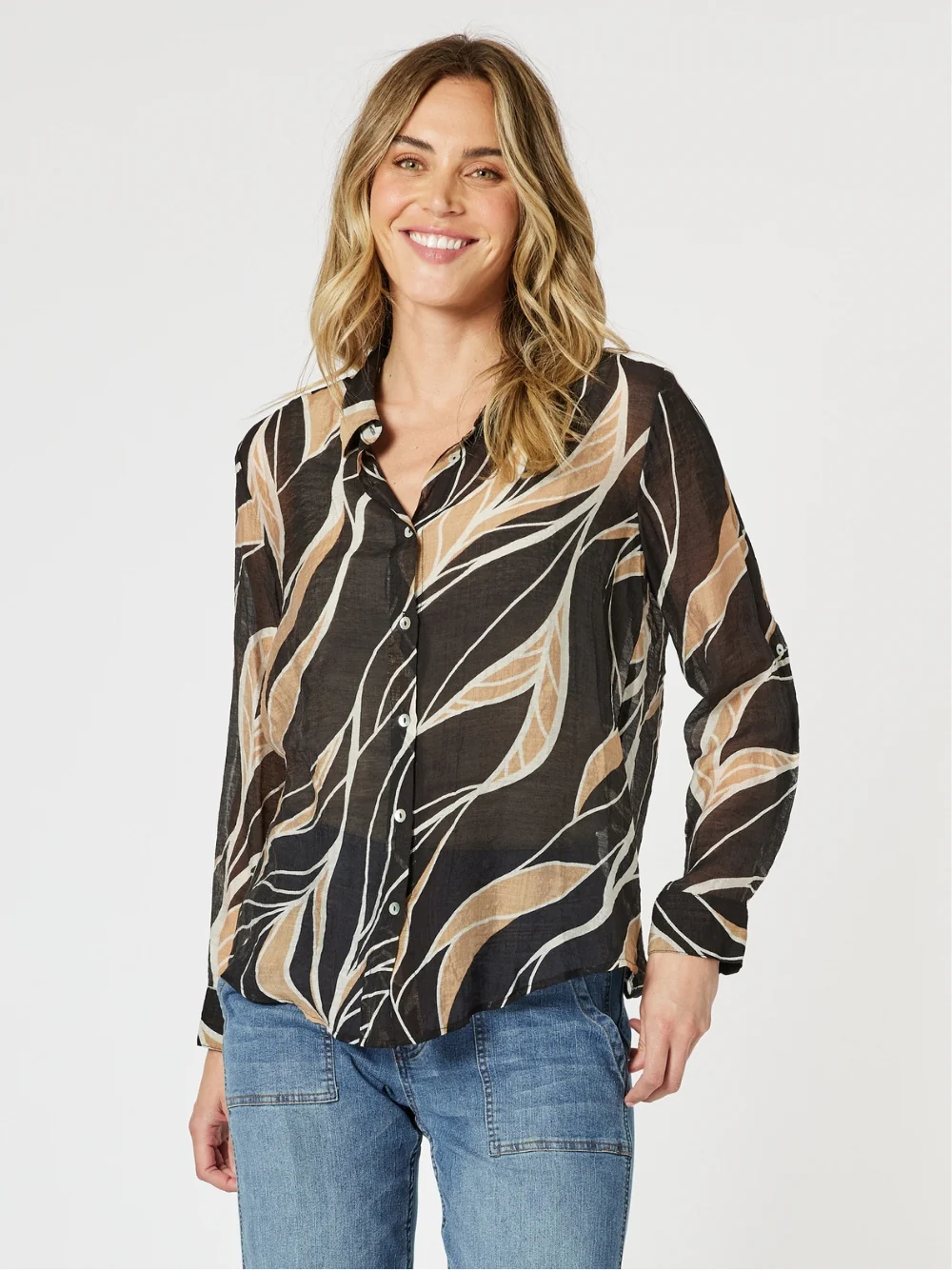 Wellington Print Sheer Shirt - Caramel