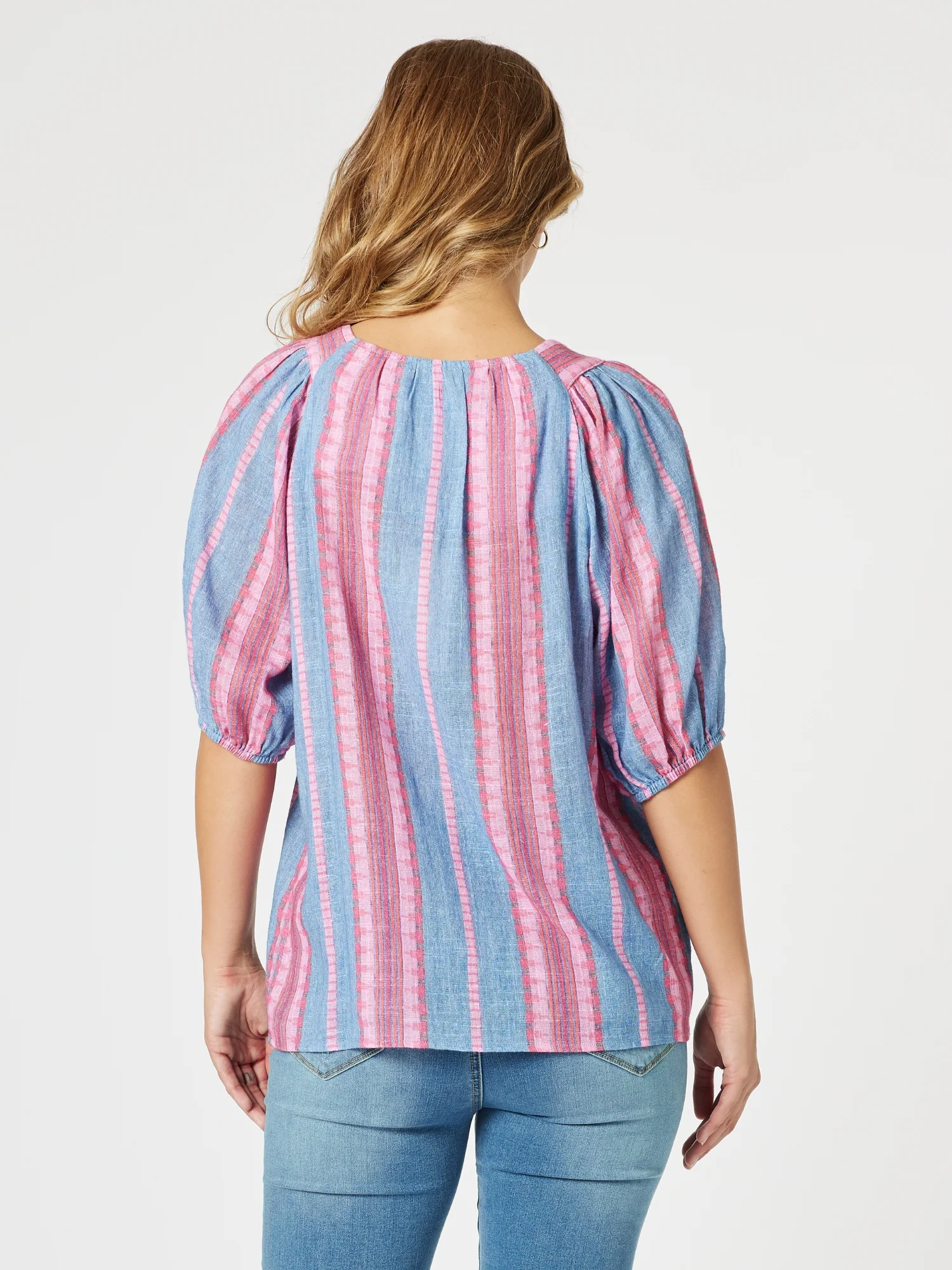 Bloom Stripe Print Top - Indigo Pink