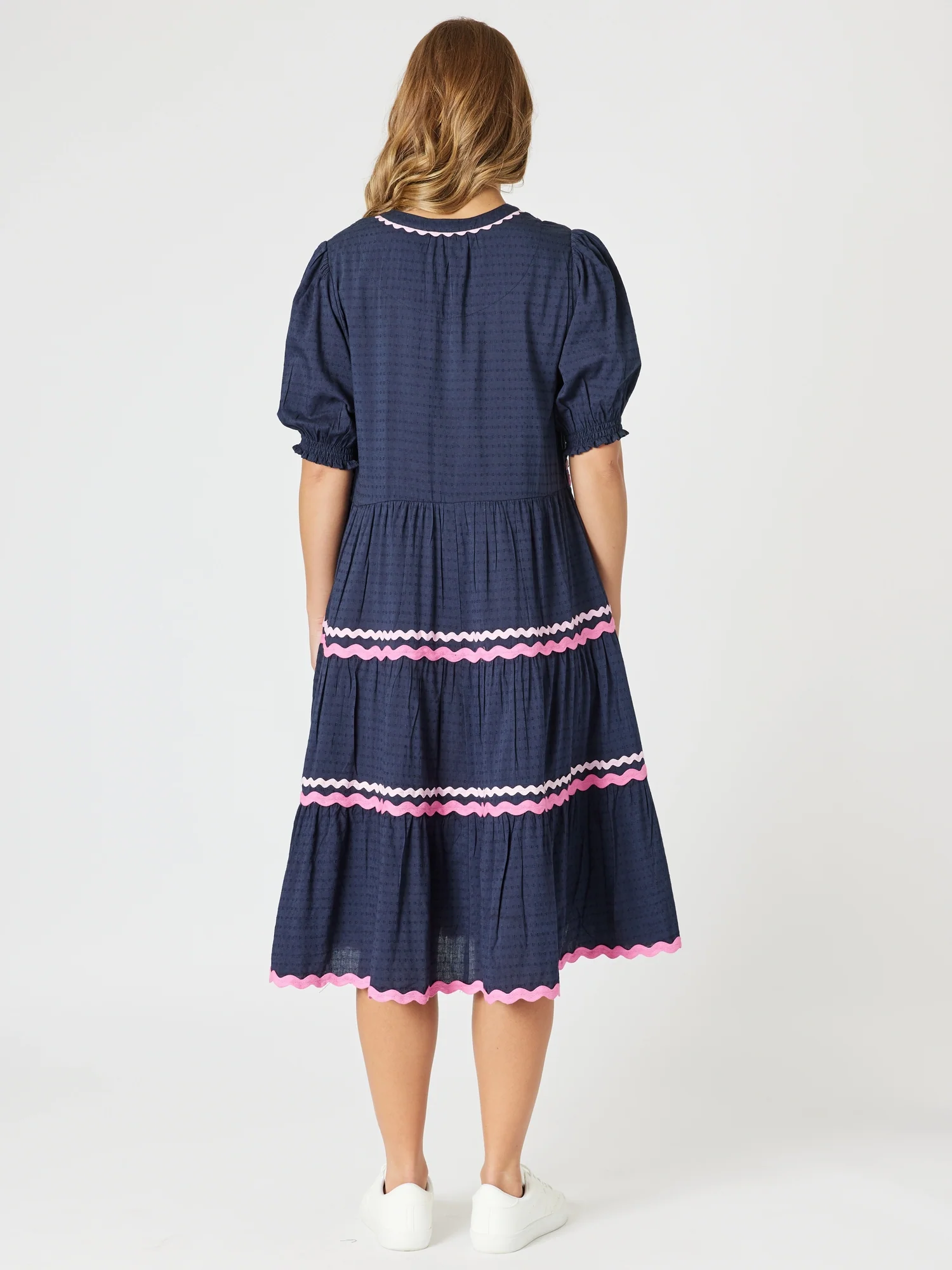 Ric Rac Tiered Dress - Navy