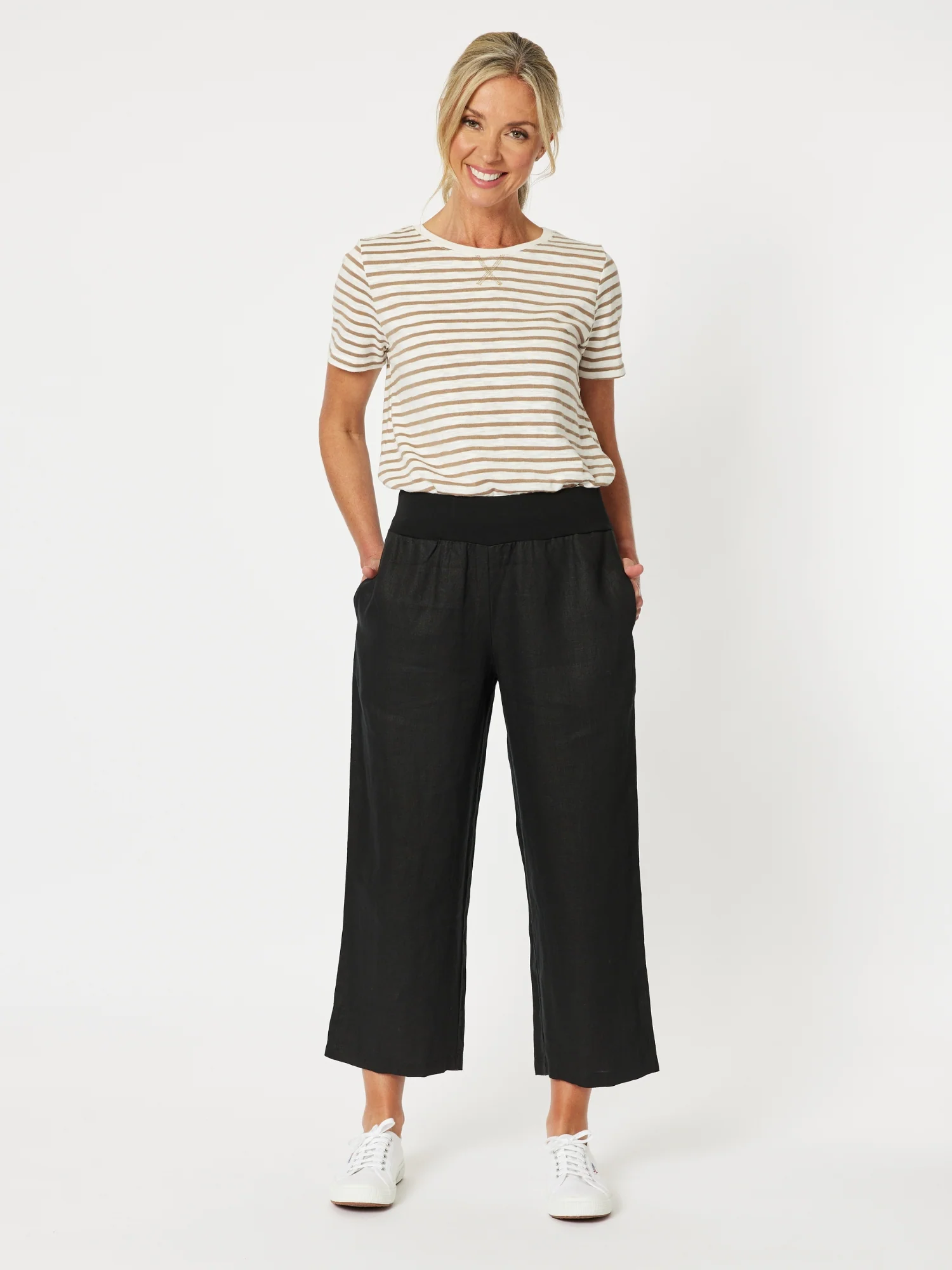 Lara Linen Wide Leg Pant - Black