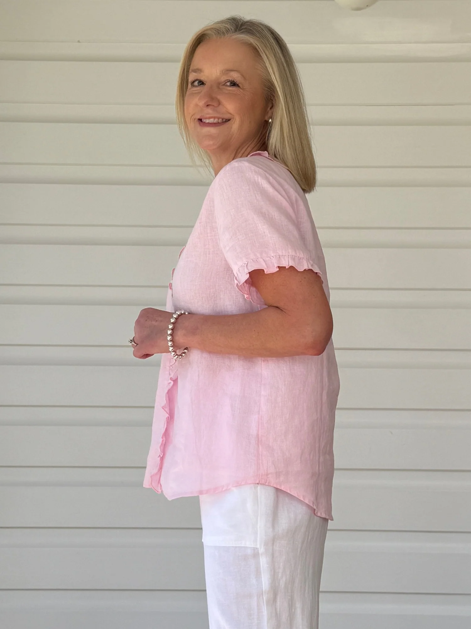 Tiffany Ruffle Linen Top - Pink