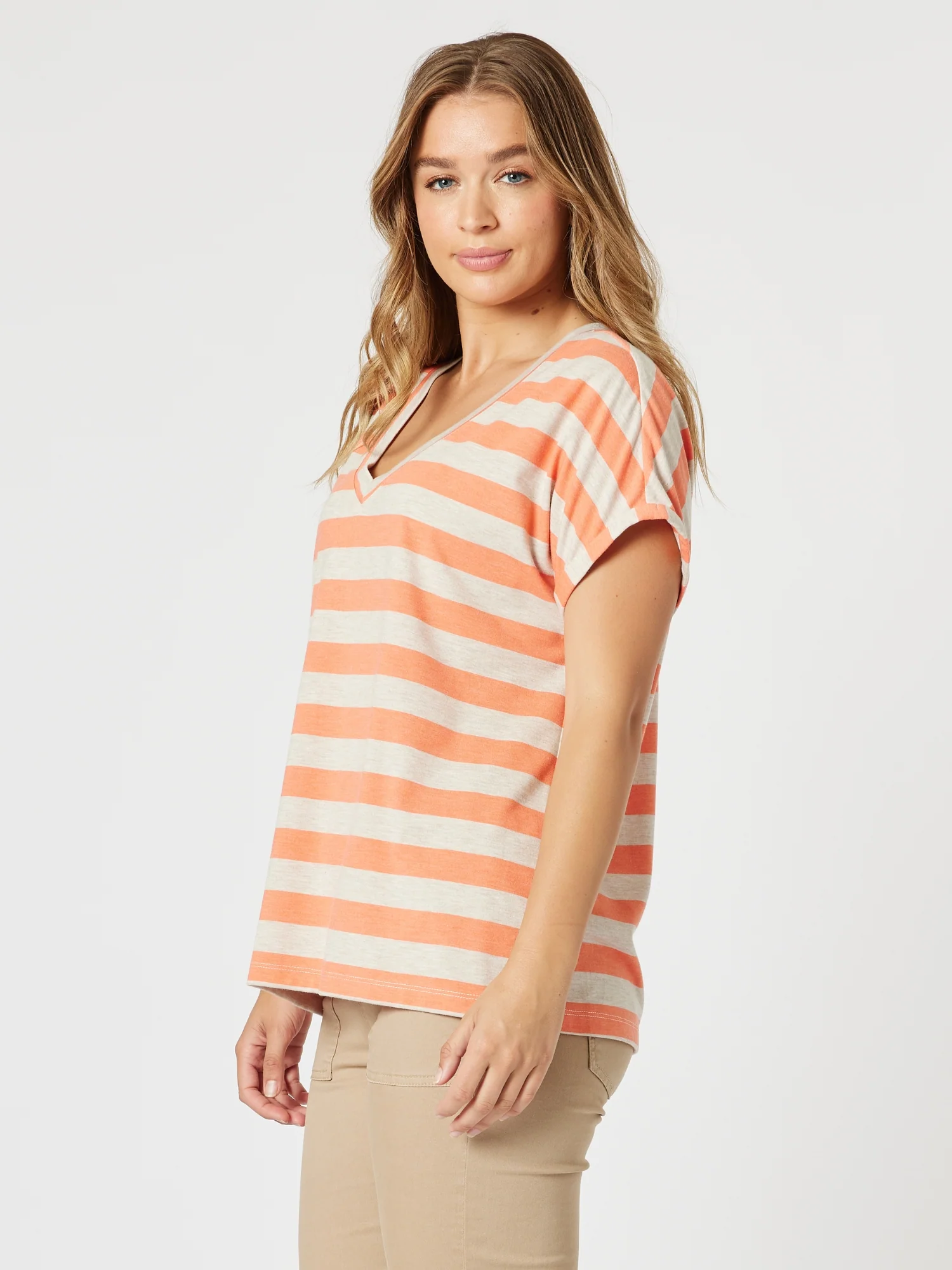 Addison Stripe Print Tee - Mango Natural