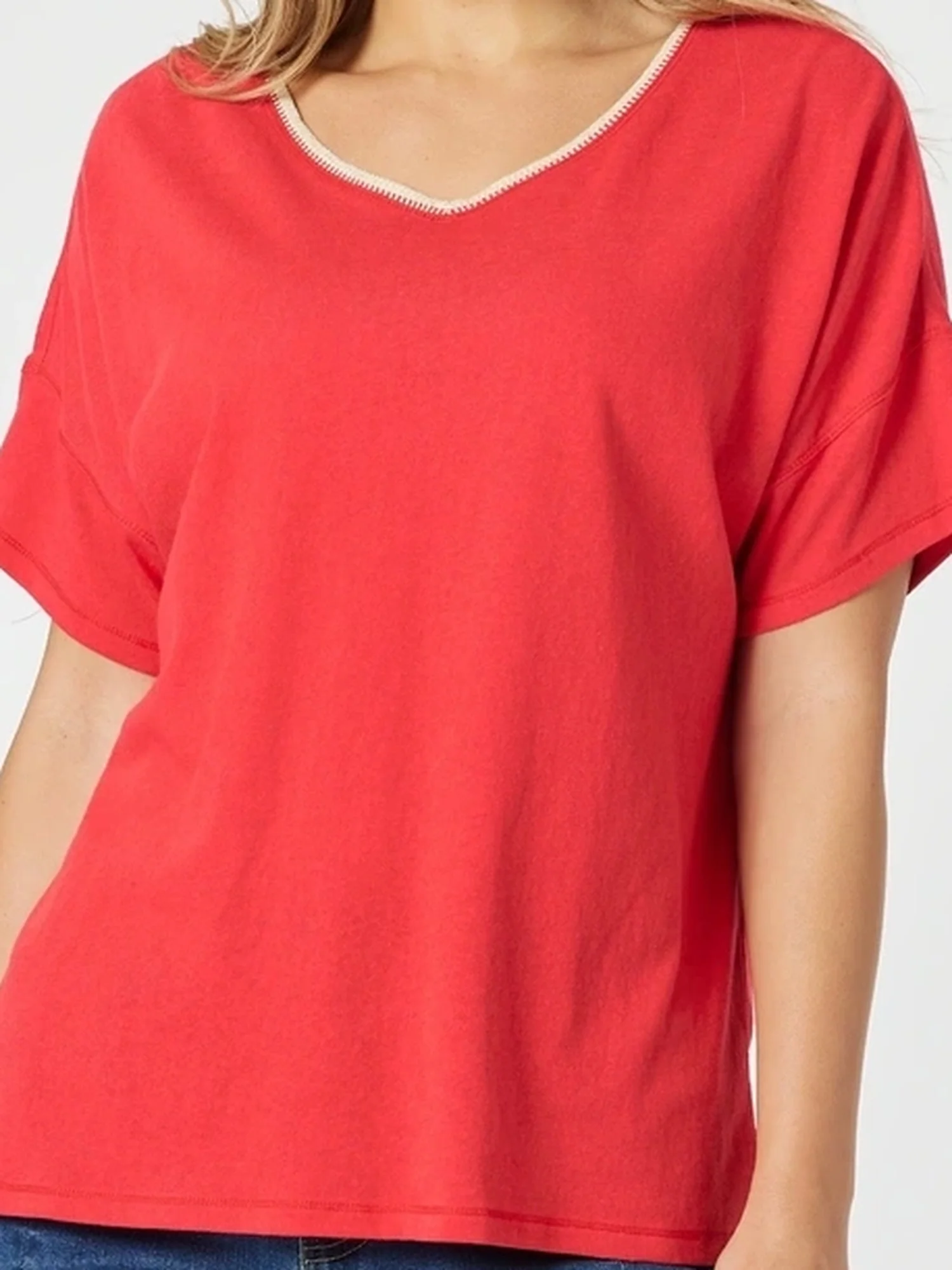 Bella V Neck Tee - Red