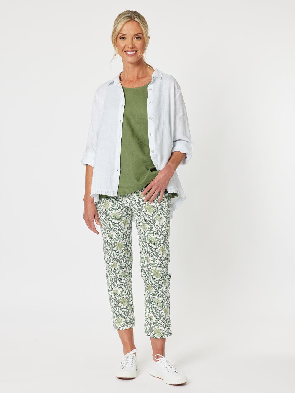 Leaf Print Pant - Khaki