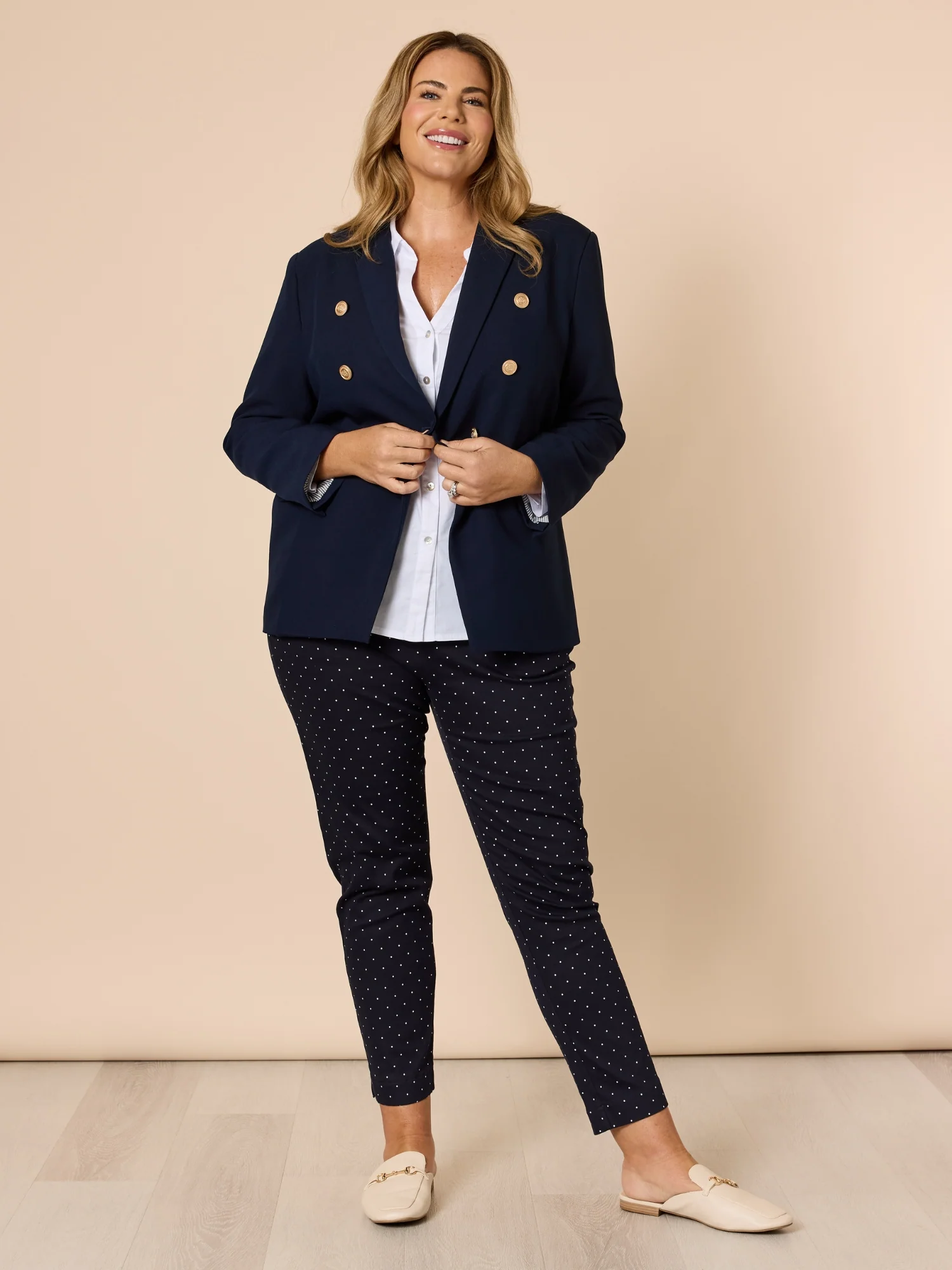 Spot Print Slim Leg Pant - Navy/White