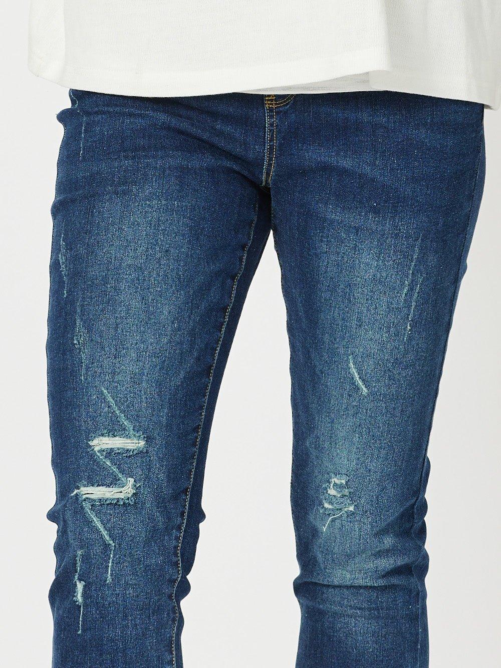 LA Distressed Pull On Stretch Denim Jean - Dark Denim