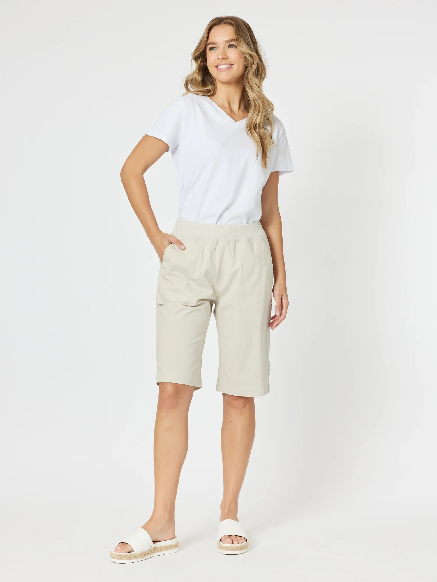 Santorini Cotton Pull On Short - Stone