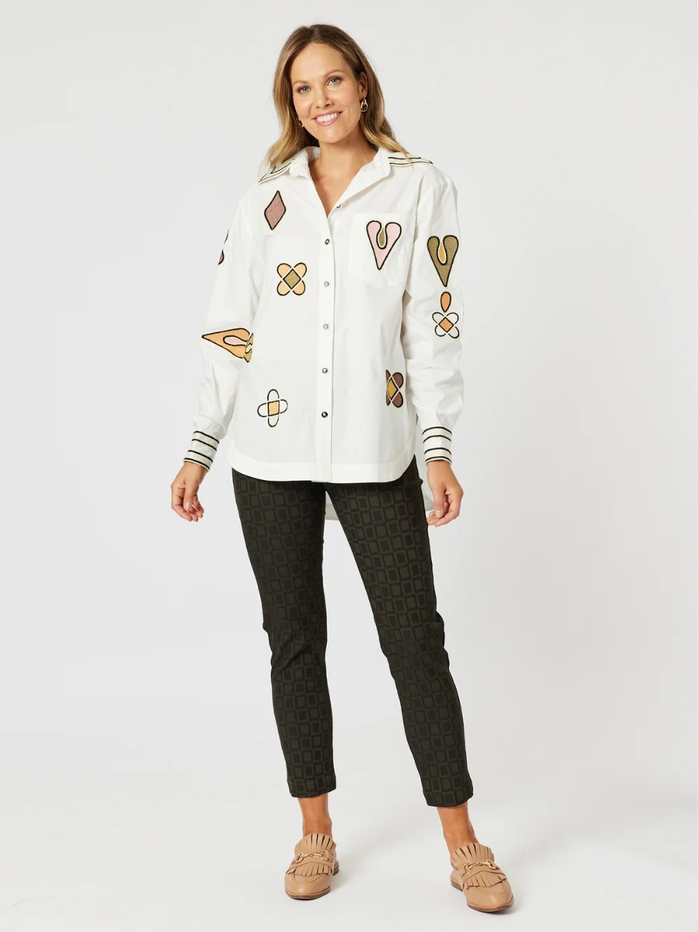 Ingrid Print Stretch Pant - Khaki