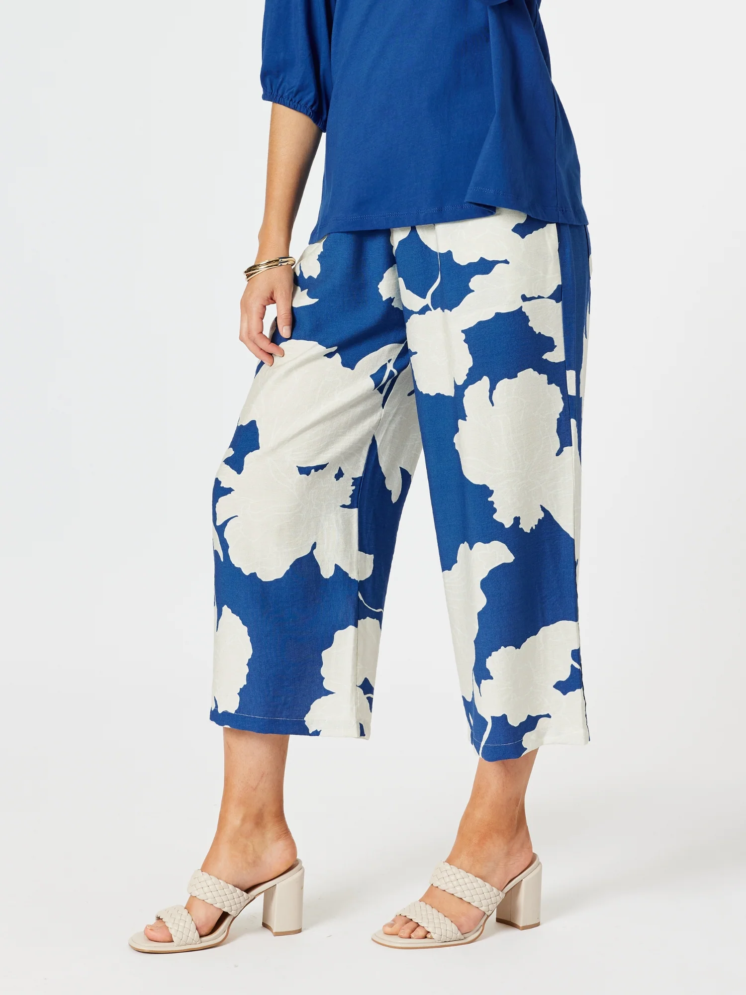 Barcelona Floral Print Pant - Blue/Natural