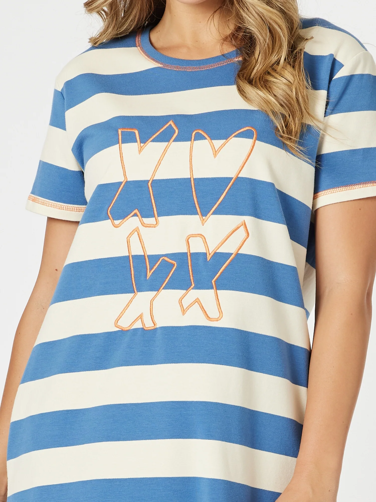 Love & Kisses Stripe Print Dress - Blue/Natural