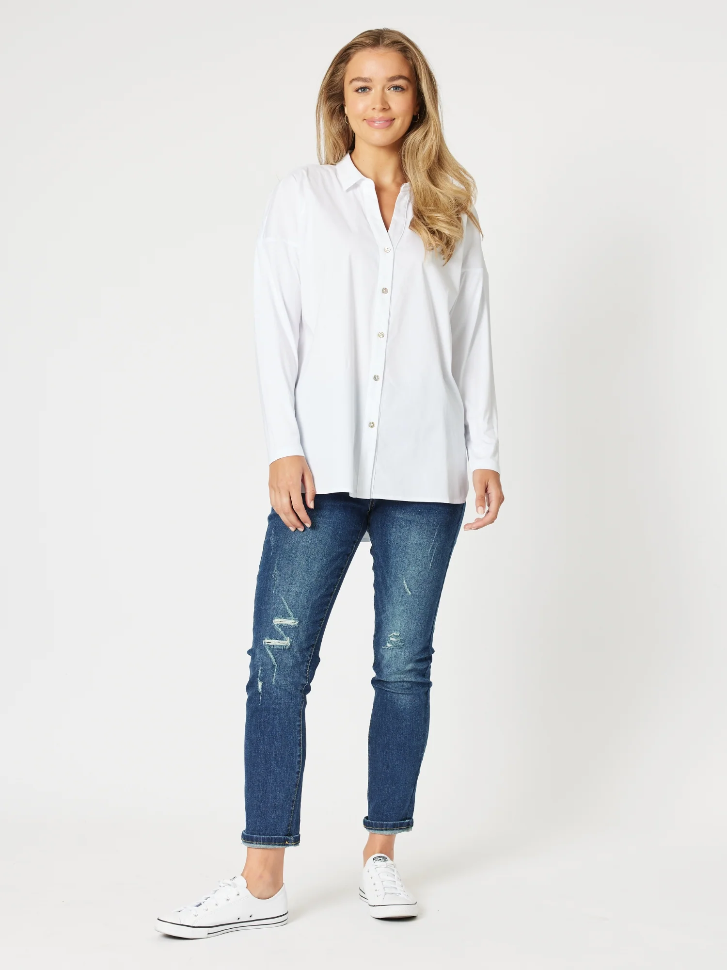 LA Distressed Pull On Stretch Denim Jean - Dark Denim