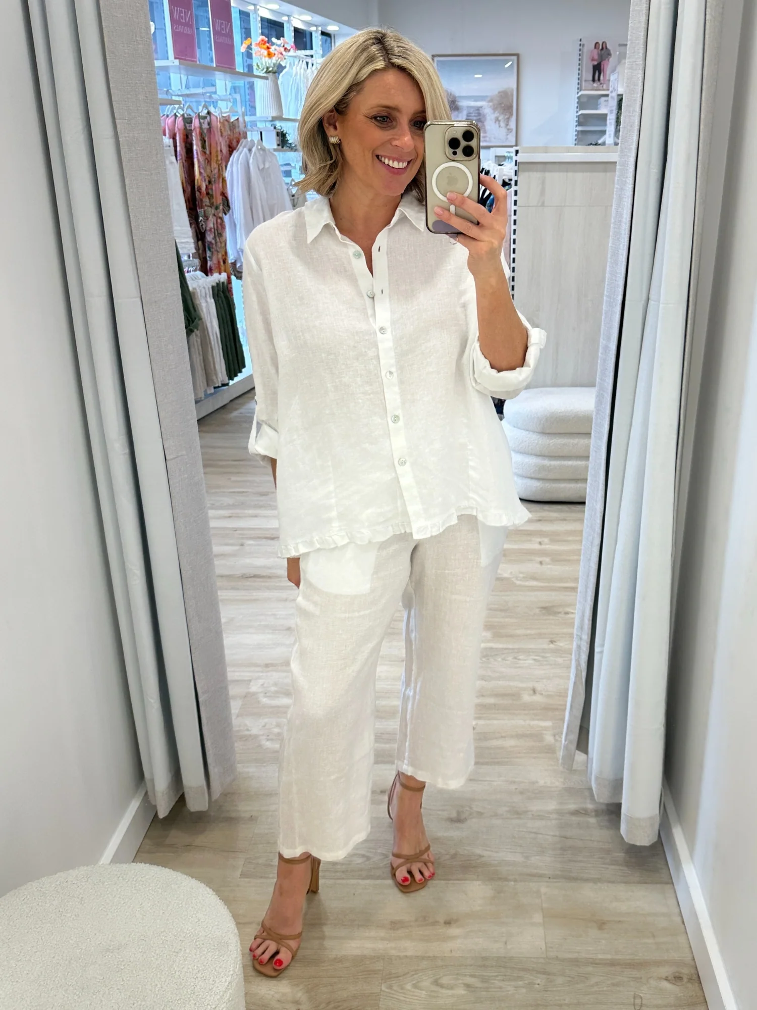 Lara Linen Wide Leg Pant - White