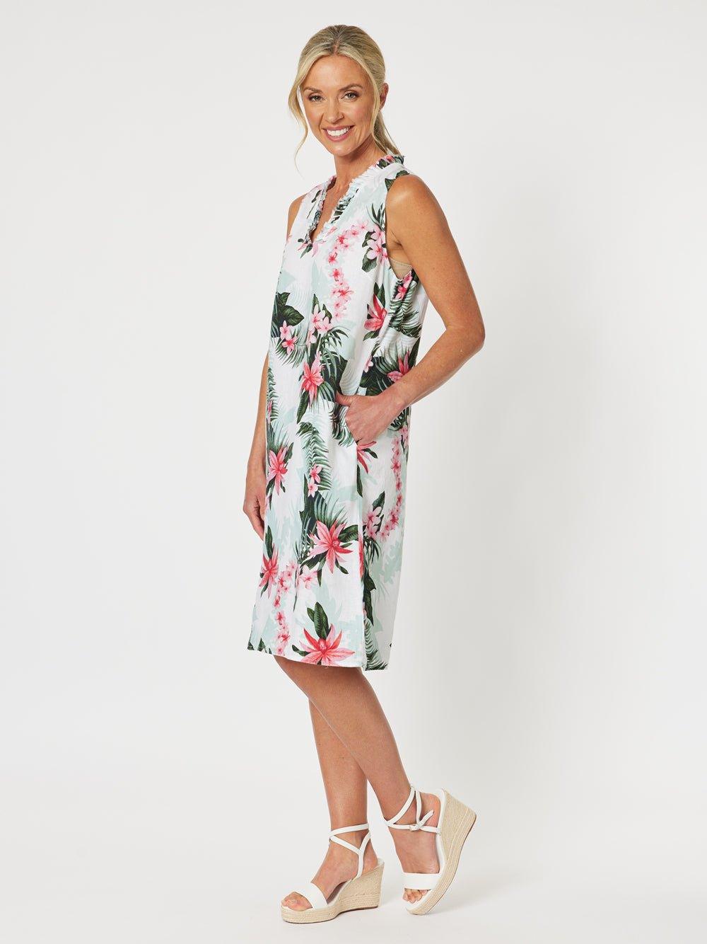 Paradise Floral Print Dress - Khaki