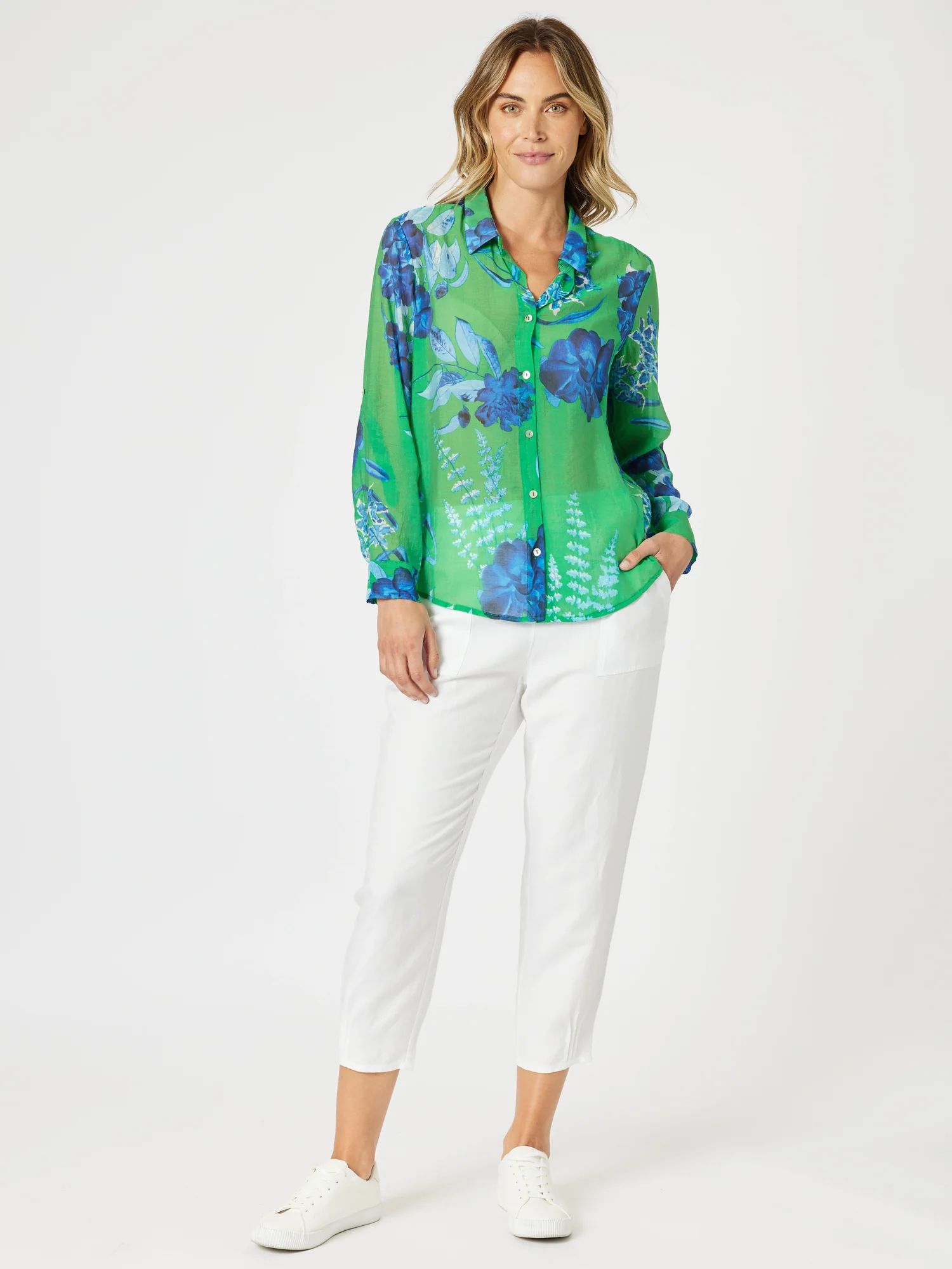 Sarah Linen Pleat Hem Pant - White