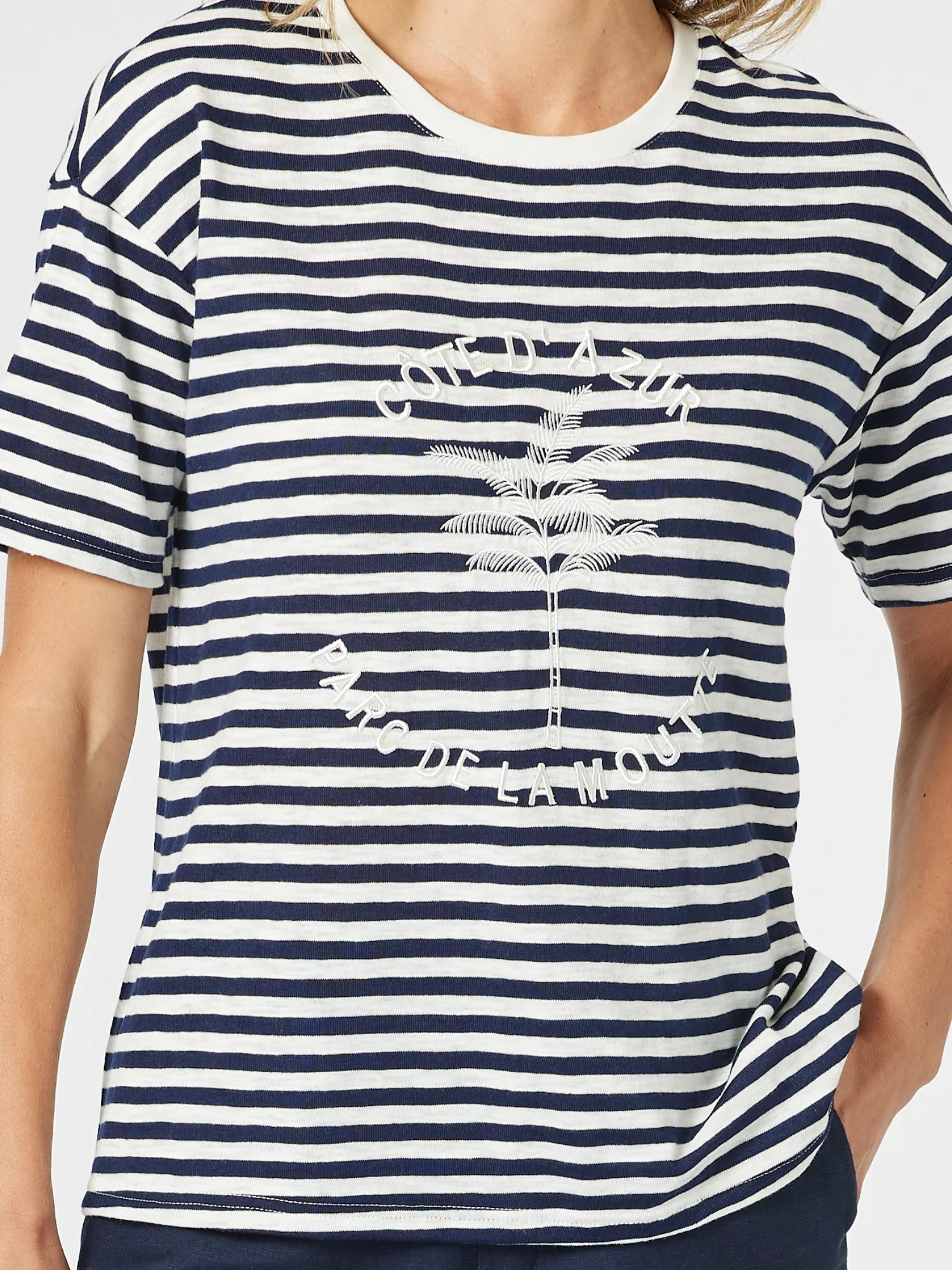 Cote d'Azur Stripe Print Tee - Navy/White