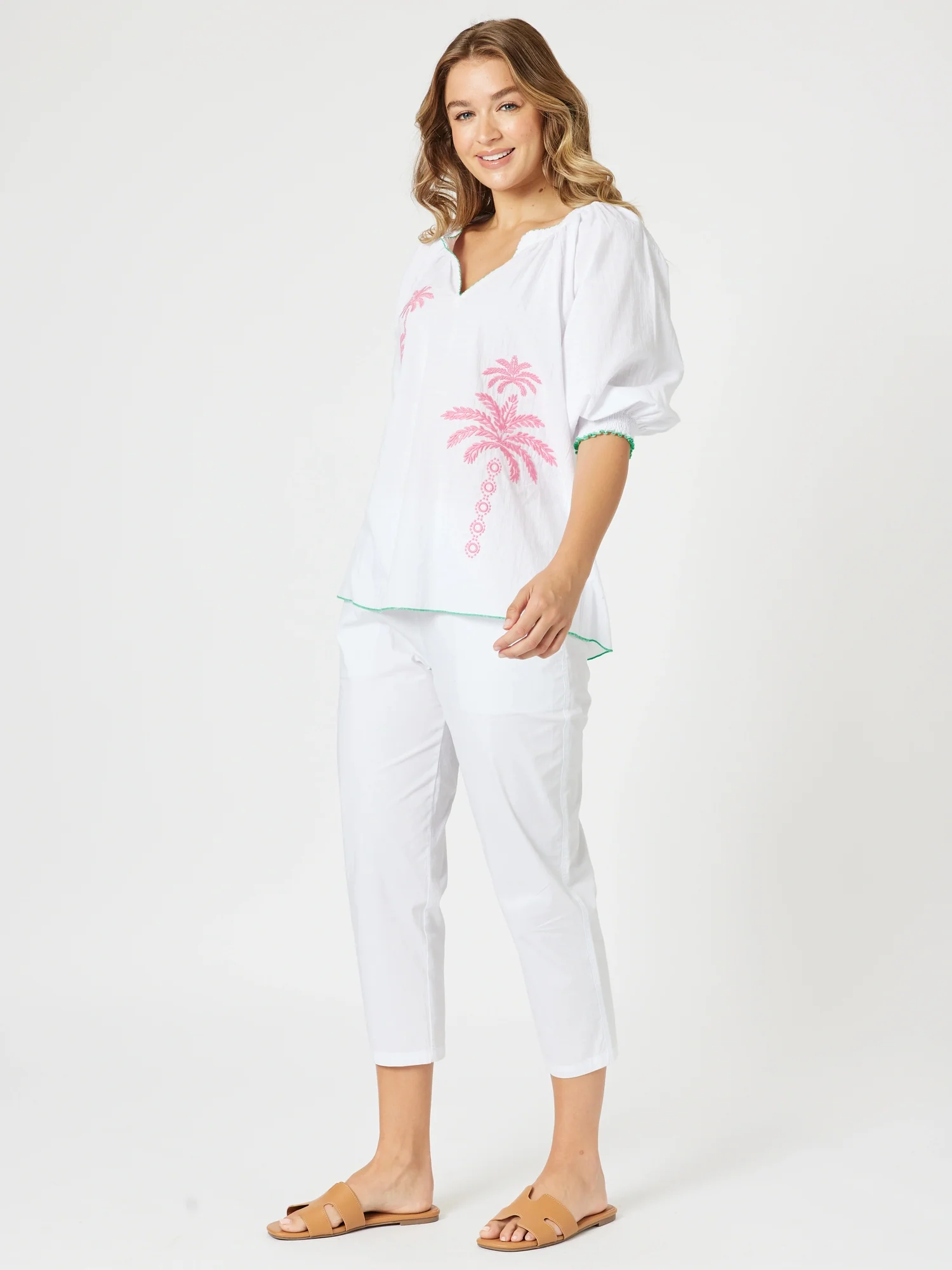 Pina Colada Embroidered Top - White/Pink