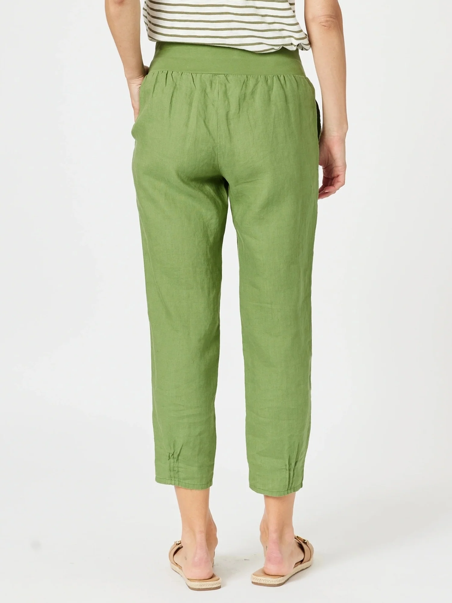 Sarah Linen Pleat Hem Pant - Basil