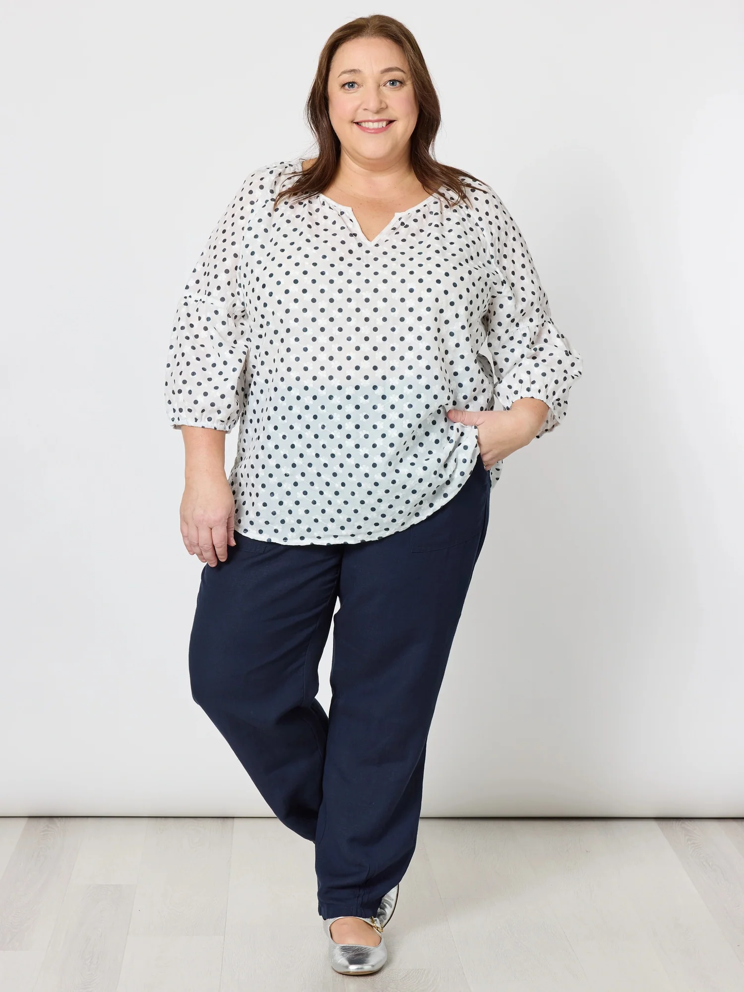 Get Dotty Embroidered Top - Navy/White