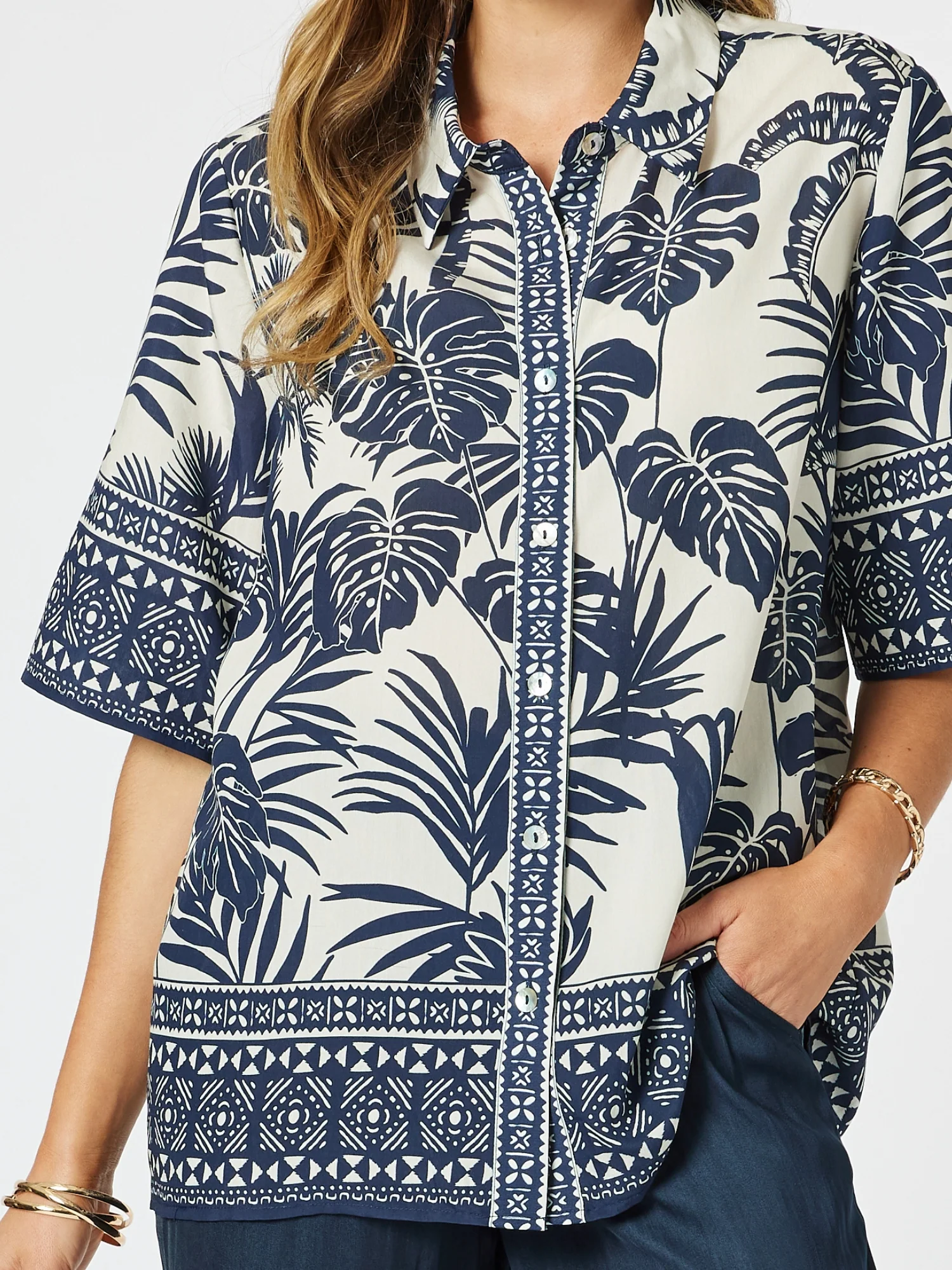 Palm Cove Print Shirt - Navy Multi