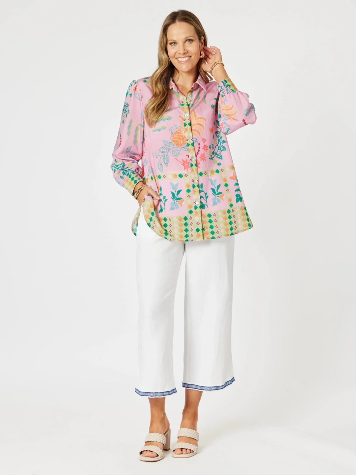 Mardi Gras Floral Print Shirt - Pink/Multi