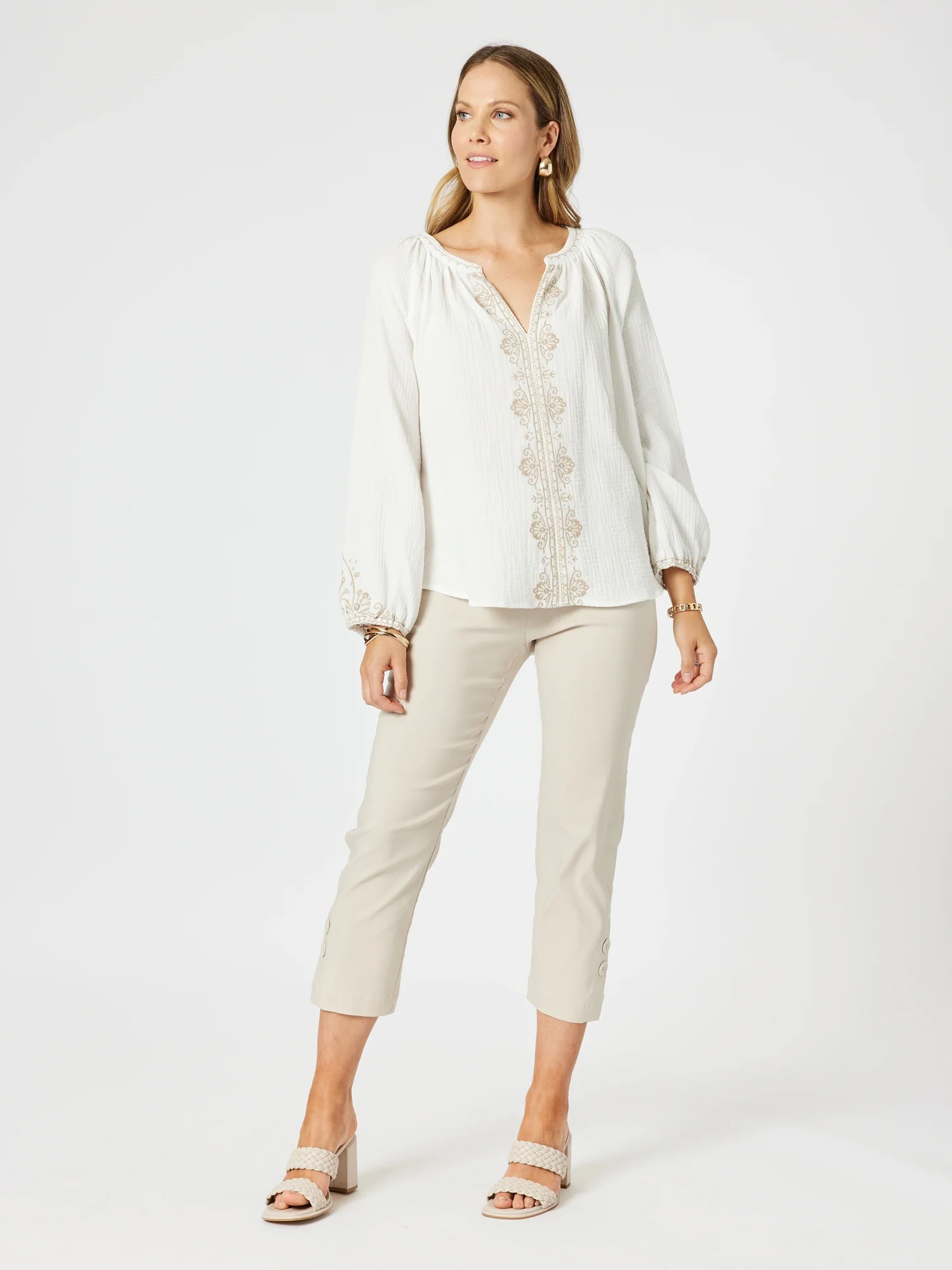 Cross Stitch Embroidered Top - White/Natural