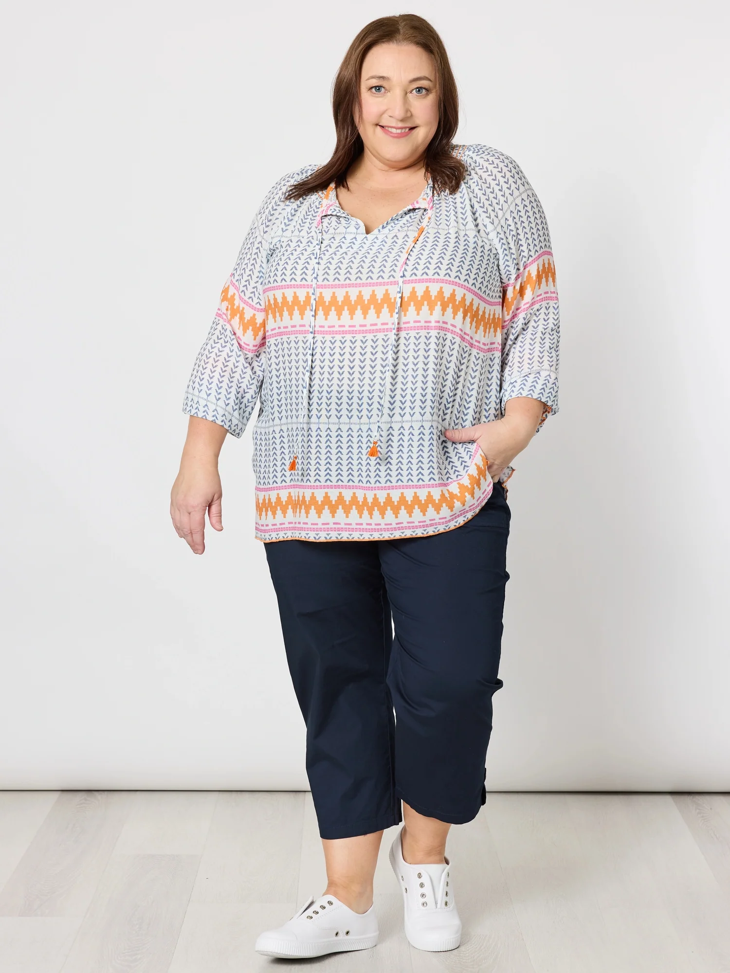 Geo Print Top - Indigo Multi