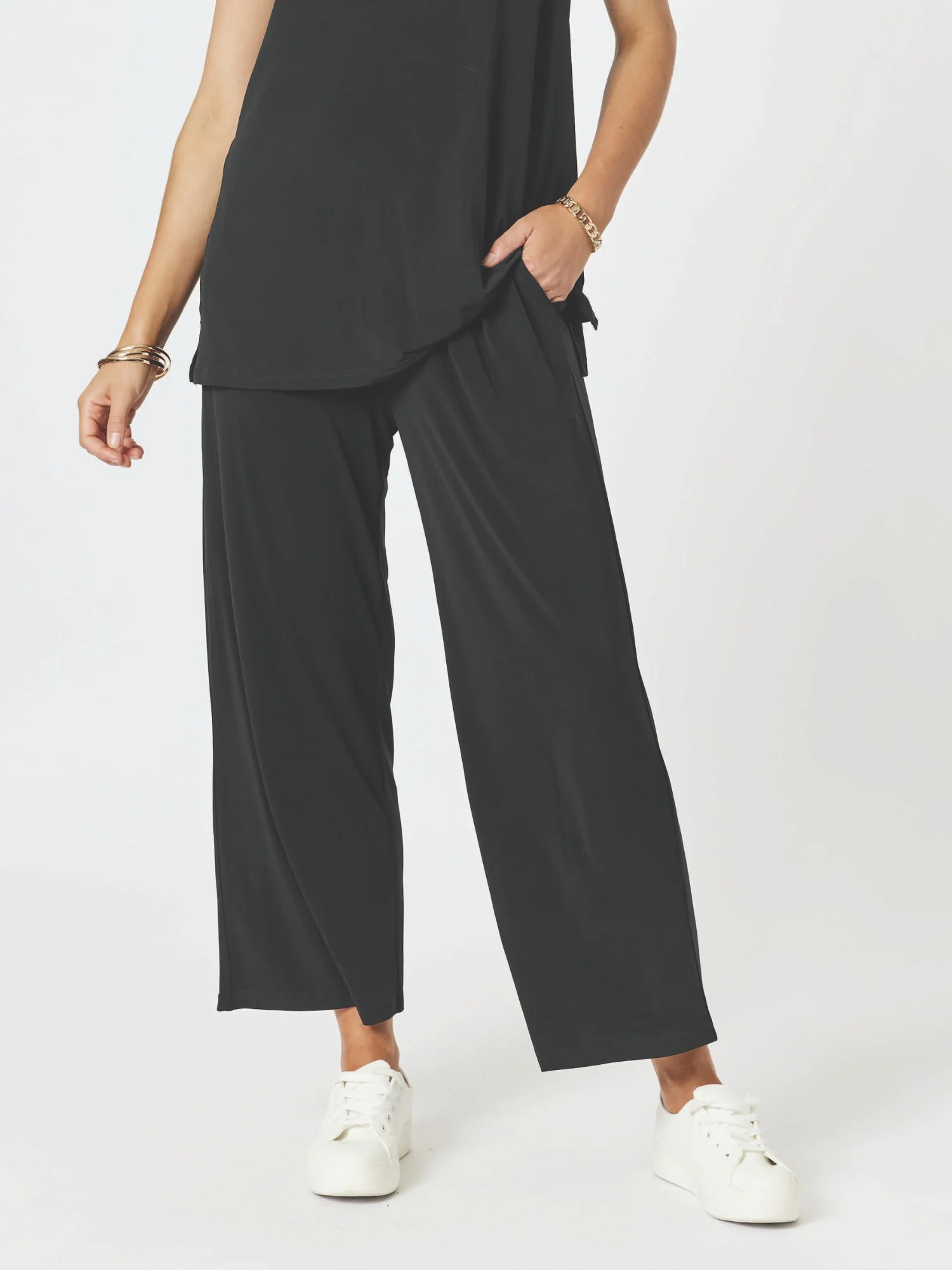 Travel Jersey Wide Leg Pant - Black