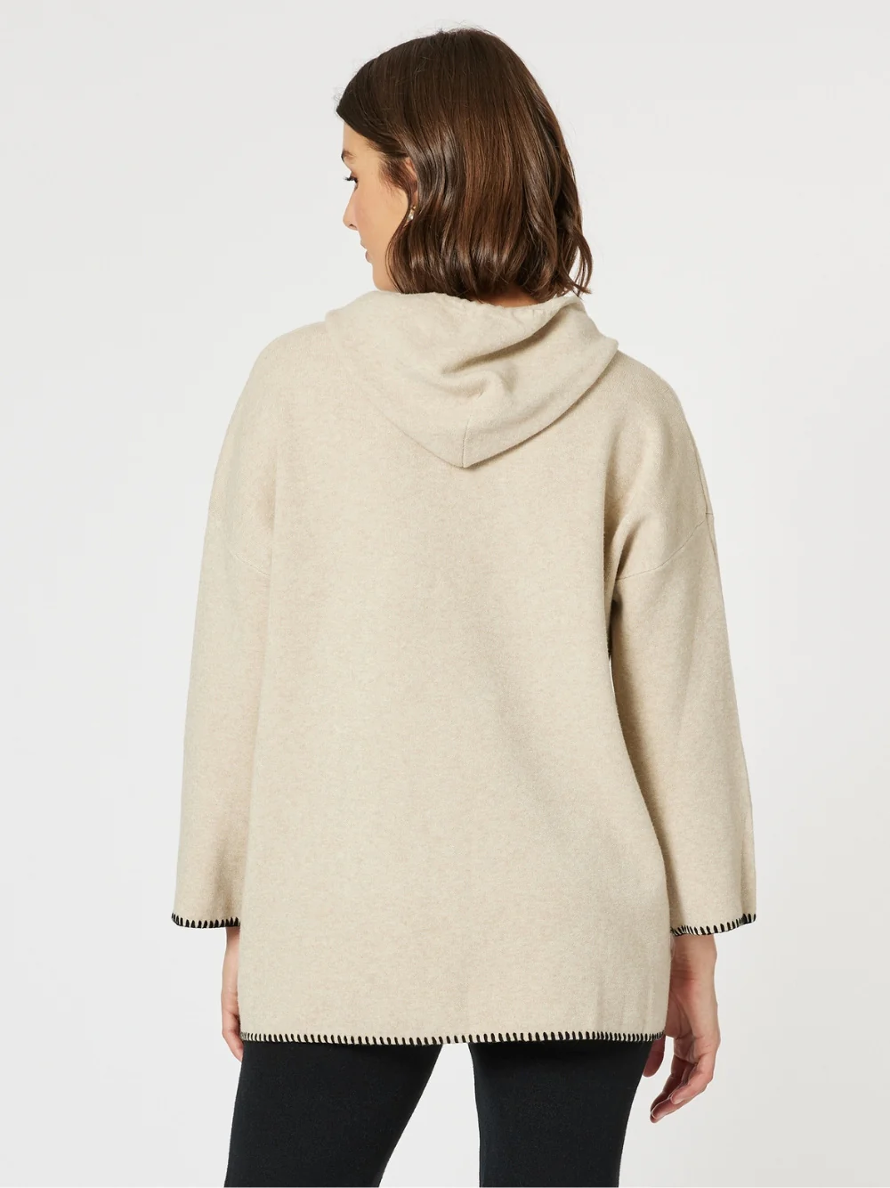 Cosy Hooded Split Front Knit - Natural