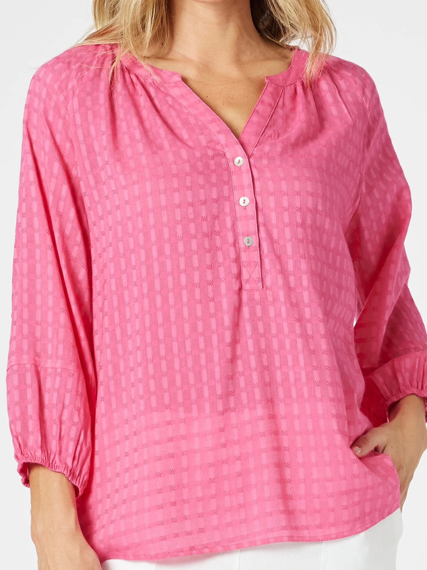 Mykonos Check Blouse - Peony