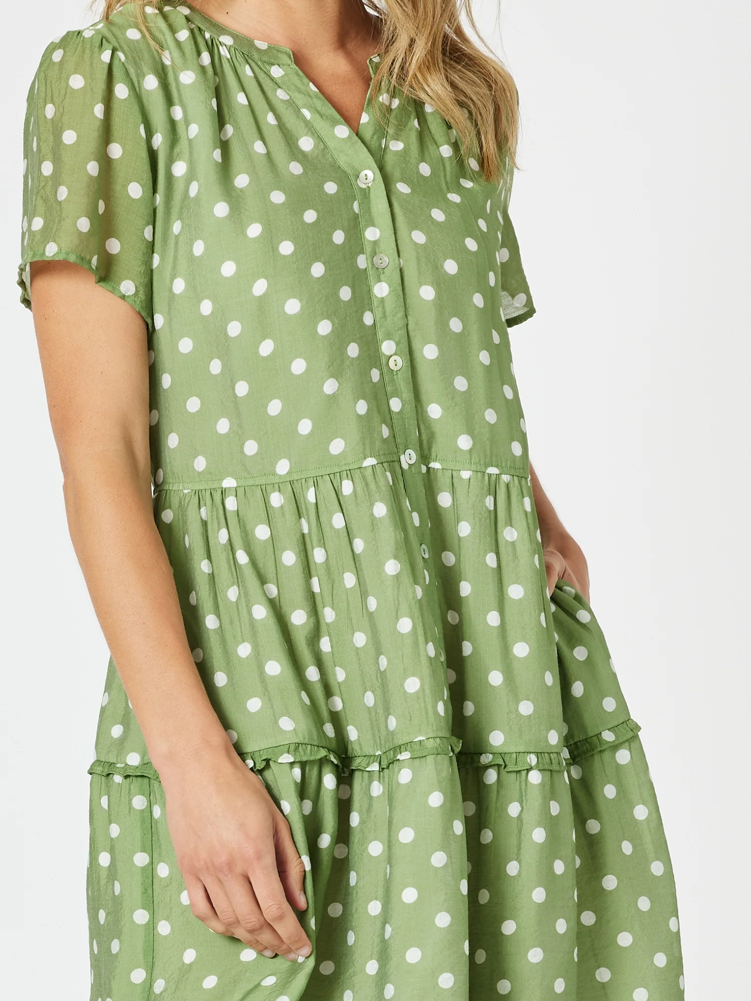 Basil Spot Print Dress - Basil/White