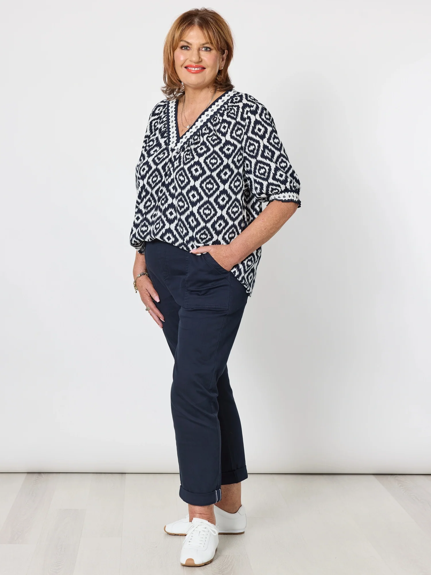 Diamonds Are Forever Print Top - Navy/White